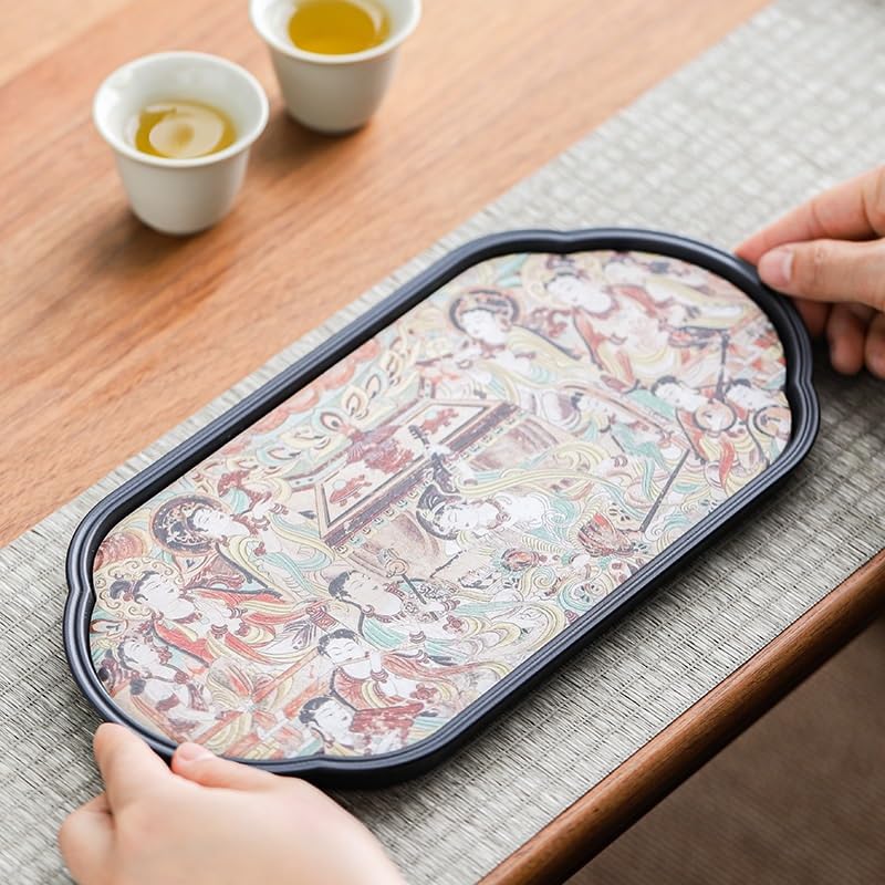 Bandeja para Servir Estilo Chino, Bandeja Rectangular de Burbujas secas, Ligera, de Lujo, para café, Joyas, Tazas de Agua, Bandeja artística para té, bandejas para Comer en el Regazo (D)