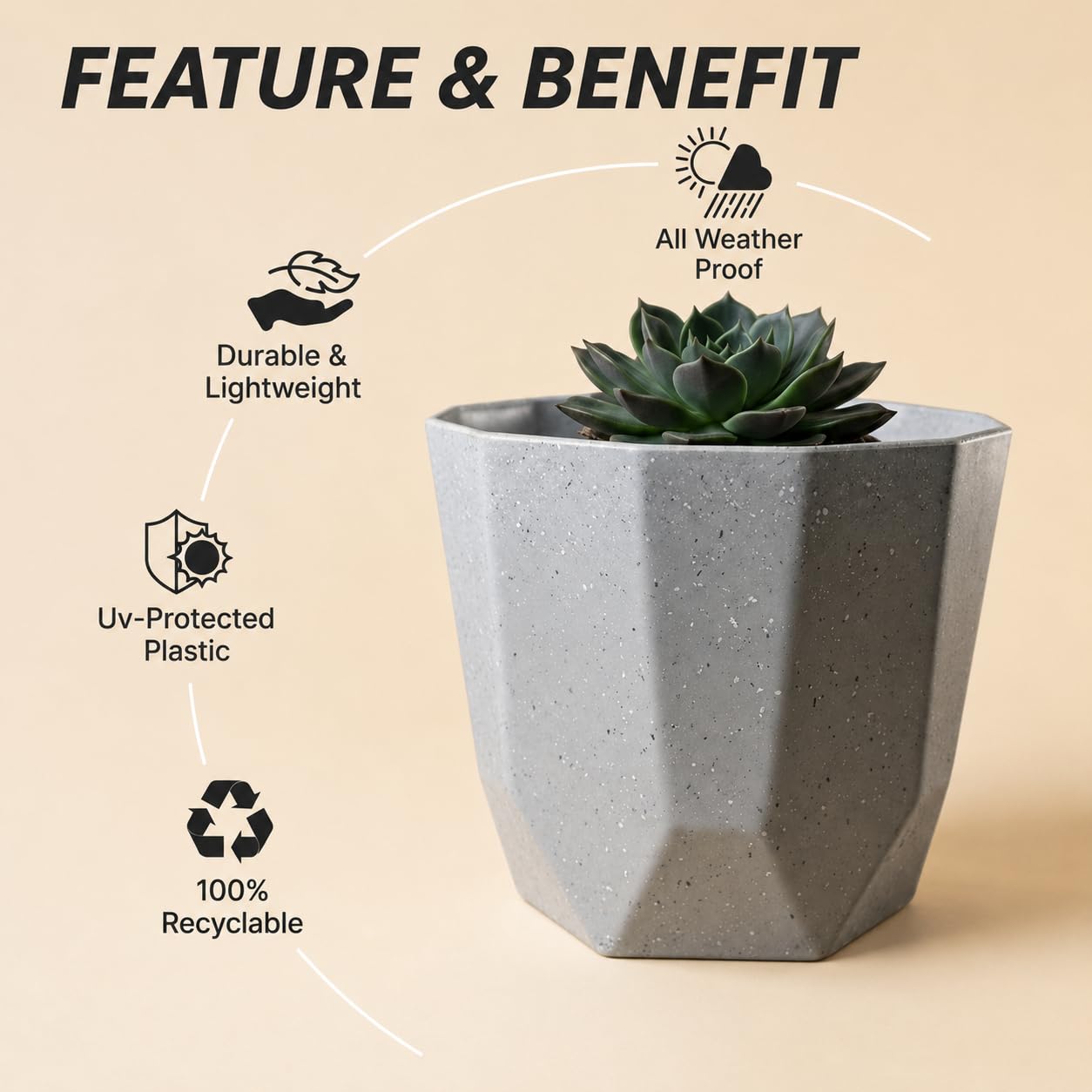 YUCCABE Shera Hexa Flower Pots - Stone Grey (12 Pack) -6 YUCCABE Shera Hexa Flower Pots - Stone Grey (12 Pack) -6