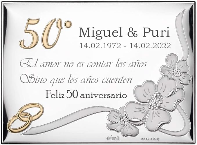 Placa personalizada para 50 aniversario de bodas de oro en dos tamaños