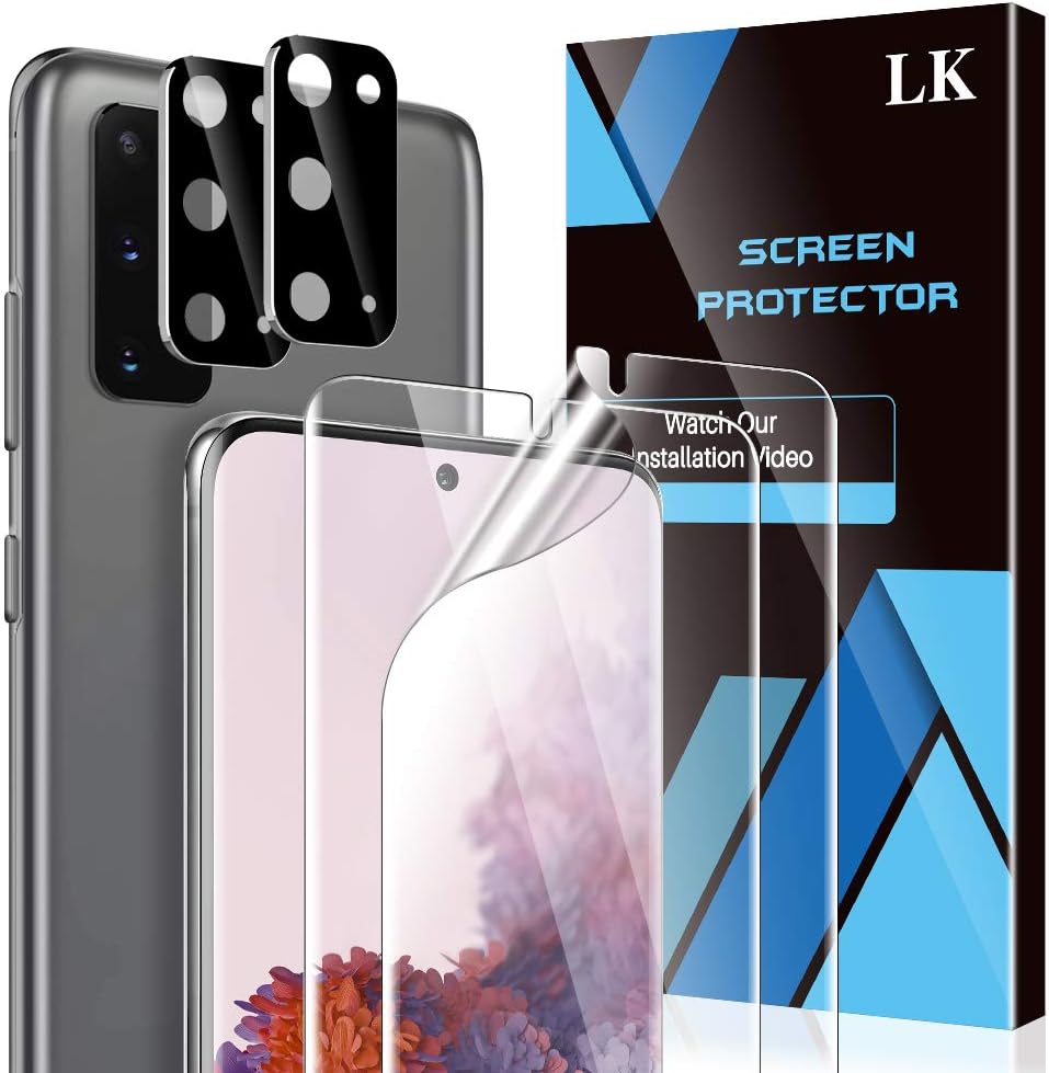 LK 2 Pack TPU Screen Protector Designed for Samsung Galaxy S20 & 2 Pack Camera Lens Protector, Self-Healing Materials, Scratch-Resistant, Bubble Free, Anti-Glare Screen Protector for Galaxy S20