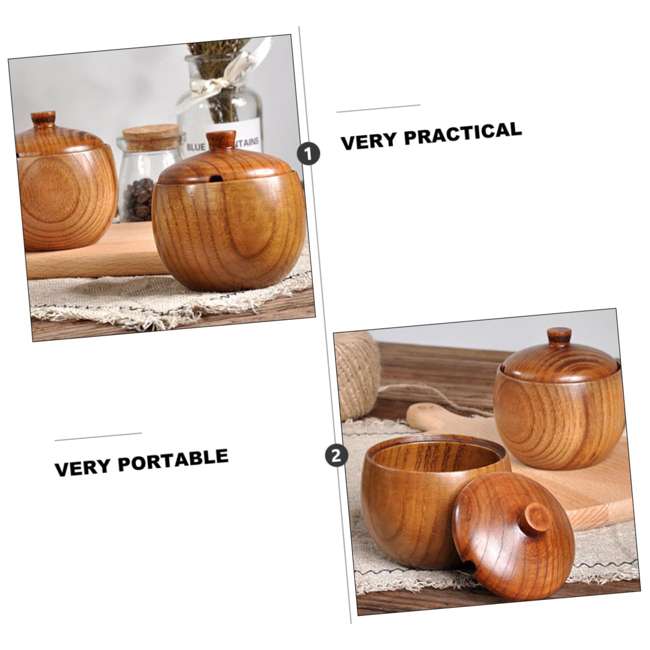 Ciieeo 1Pc Wooden Seasoning Box Condiment Pot with Lid Smooth Finish Easy to Clean for Home Restaurant Shop Kitchen Condiment Holder