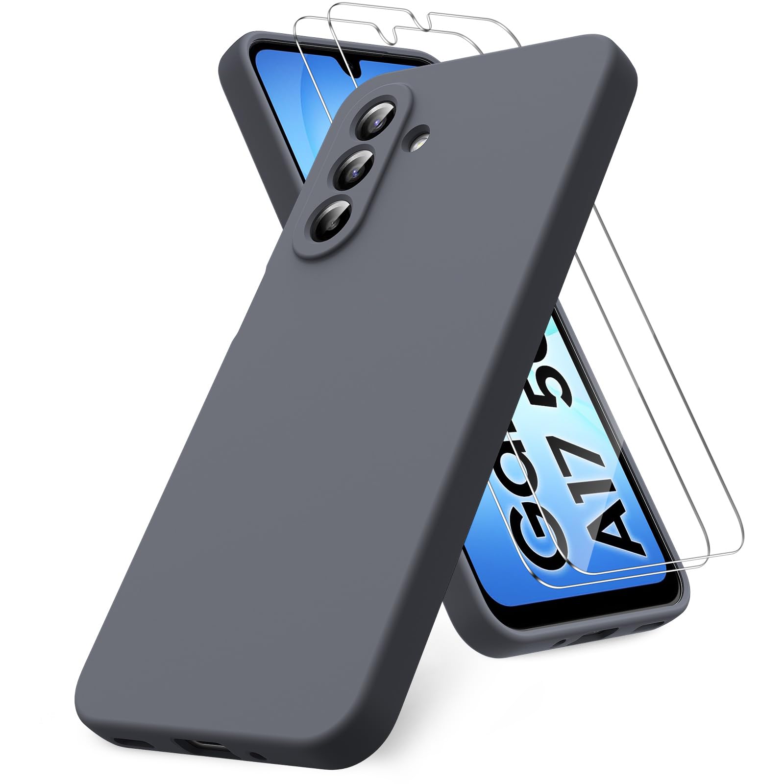 Vansdon Handyhülle kompatibel mit Samsung Galaxy A37 5G Hülle, 2 Stück Panzer Schutz Glas, weiche TPU Flüssigsilikonhülle, stoßfestem Gummi Silikongel Fall-Taupe