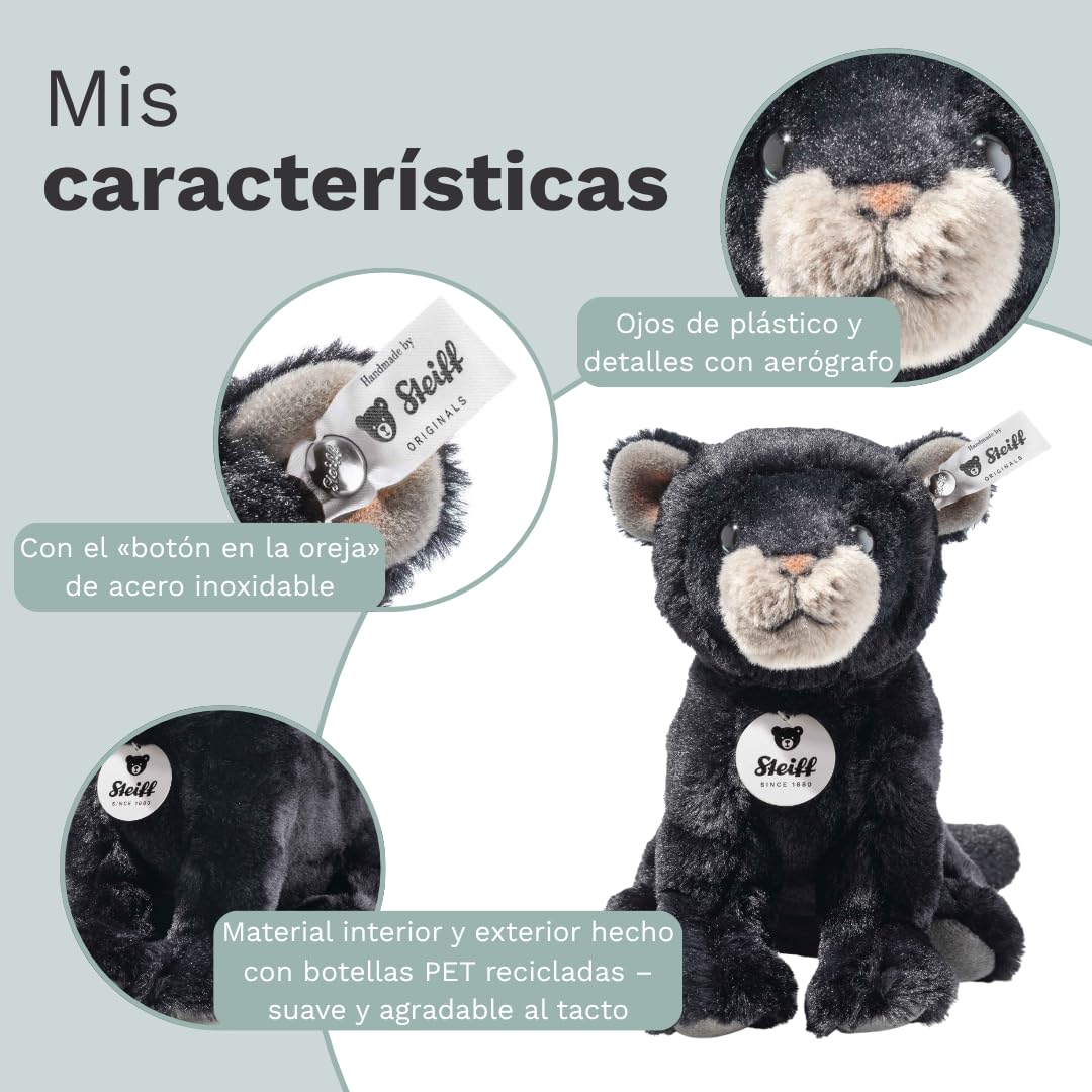 Steiff Peluche Pantera bebé Taky, Peluche Adorable con Ojos de plástico, para niños y niñas, Peluche 19 cm, Negro, 067938