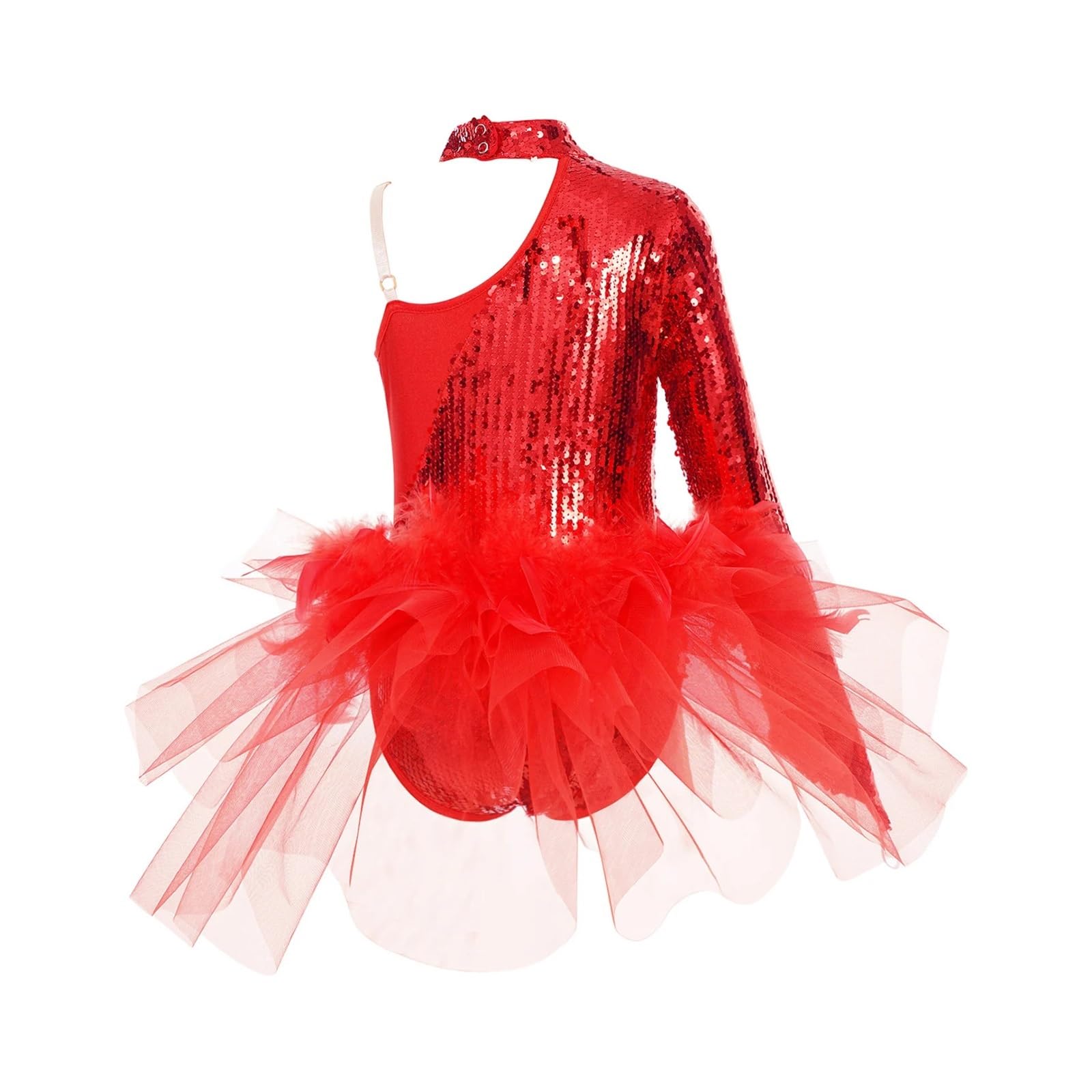 Justocorp De Gym Fille Justaucorps de gymnastique for enfants, jupe en tulle à paillettes scintillantes, justaucorps de ballet for enfants, manches asymétriques, body de gymnastique, combinaison de da