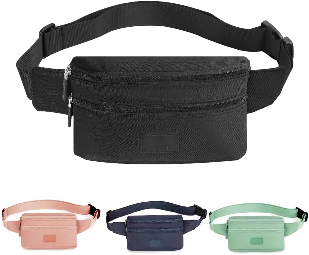 Bumbags Waist Fanny Pack Ladies Fashion Bum Bag with Adjustable Belt for Sport Hiking Girls Women Men (Black)