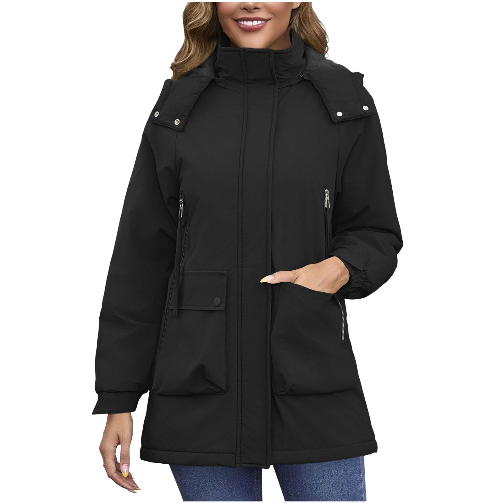 Giacca impermeabile 3 in 1 da donna con cappuccio foderata in pile