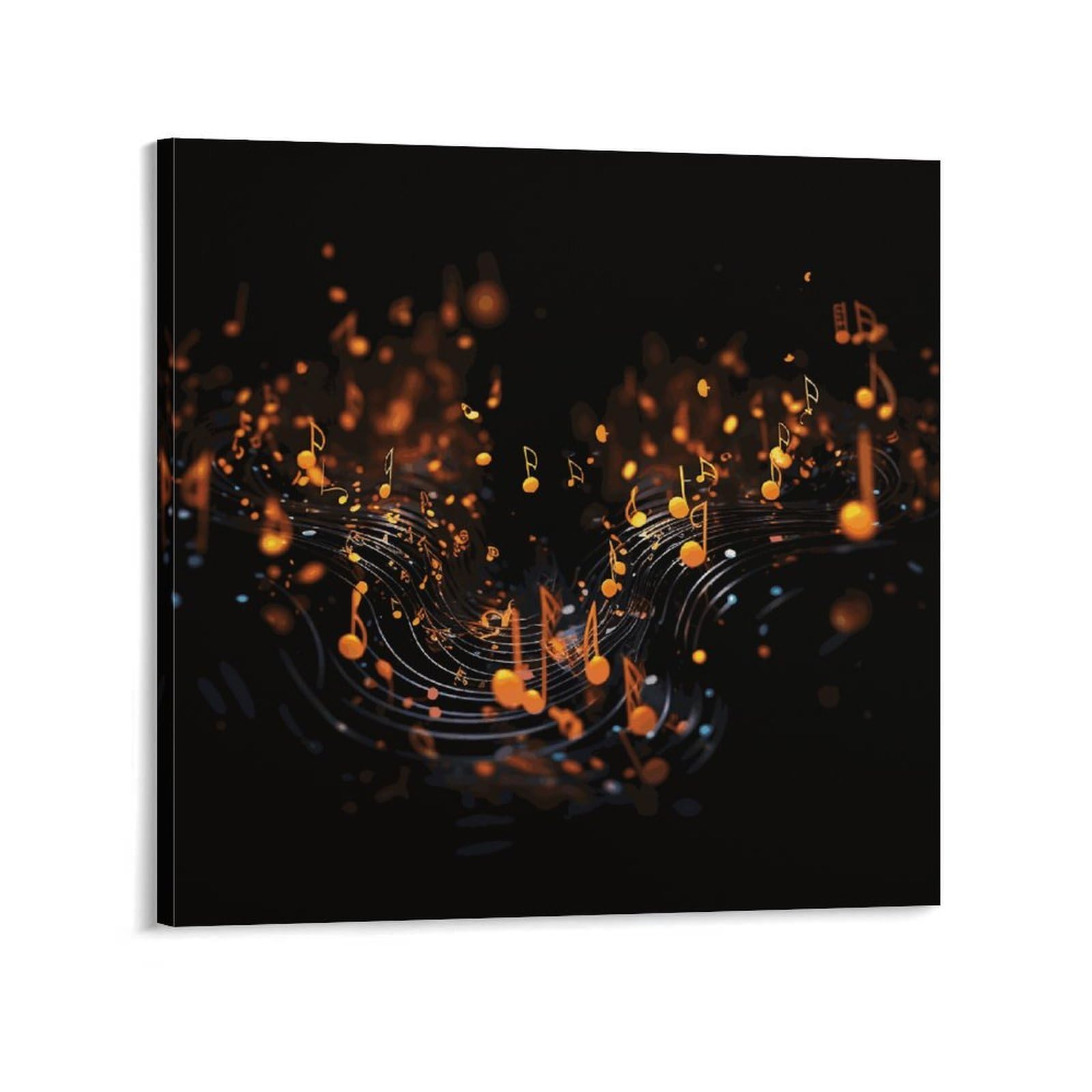 KLOPH Musical Notes on Dark Background Canvas Wall Art for Living Room 10x10inch Modern Artwork Painting for Bathroom Hanging Canvas Prints Aesthetic Wallart for Bedroom Kitchen Office Wall Decor