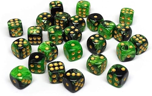 Miniatura 2 de Paquete de 25 dados D6 de 0.472 pulgadas, colección a juego de 6 dados con pipas (remolino verde y negro)
