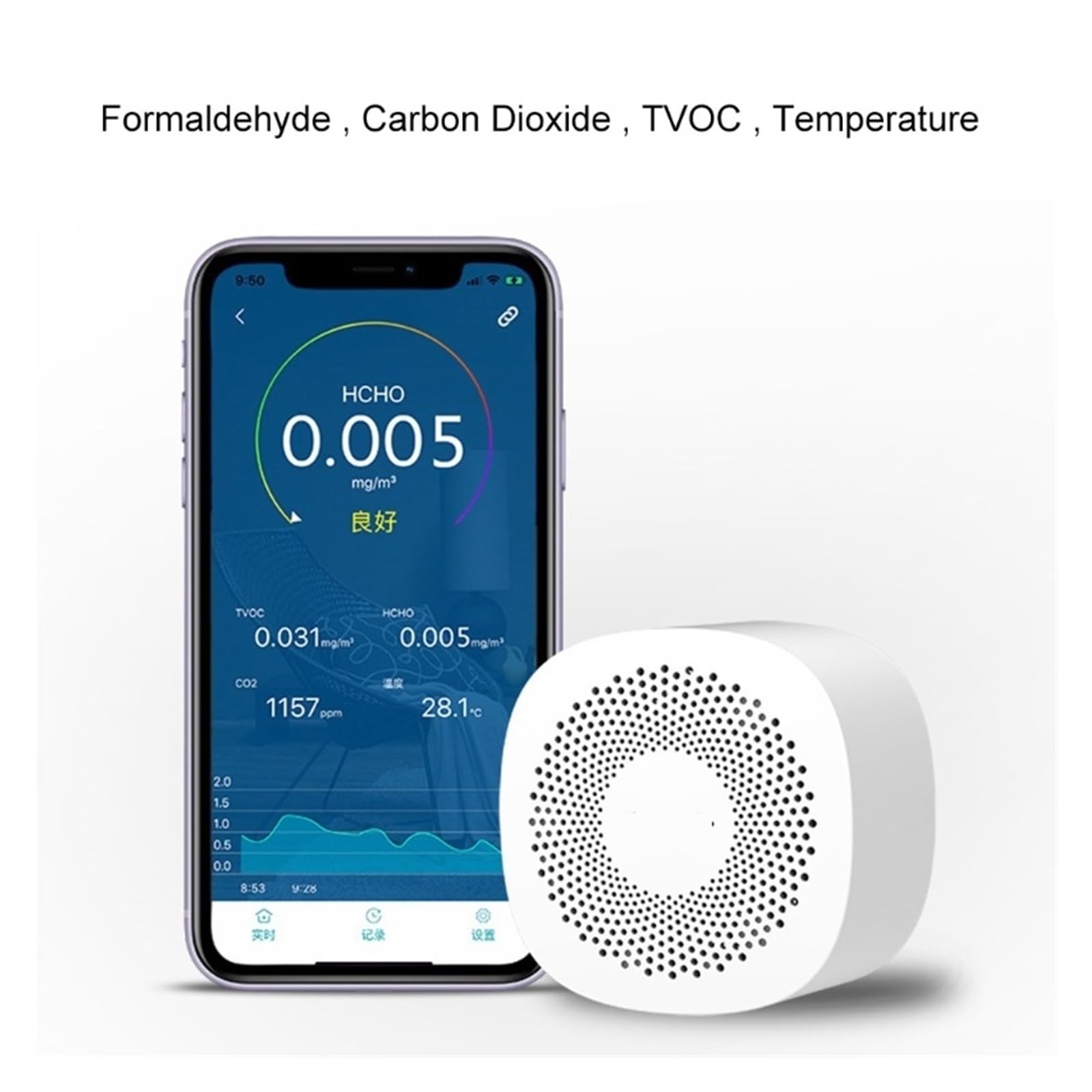 Sensore misuratore di CO2 Tester del monitor della qualità dell'aria Monitor APP telefono Rilevatore gas tester temperatura dell'anidride carbonica formaldeide Per cucina e camper