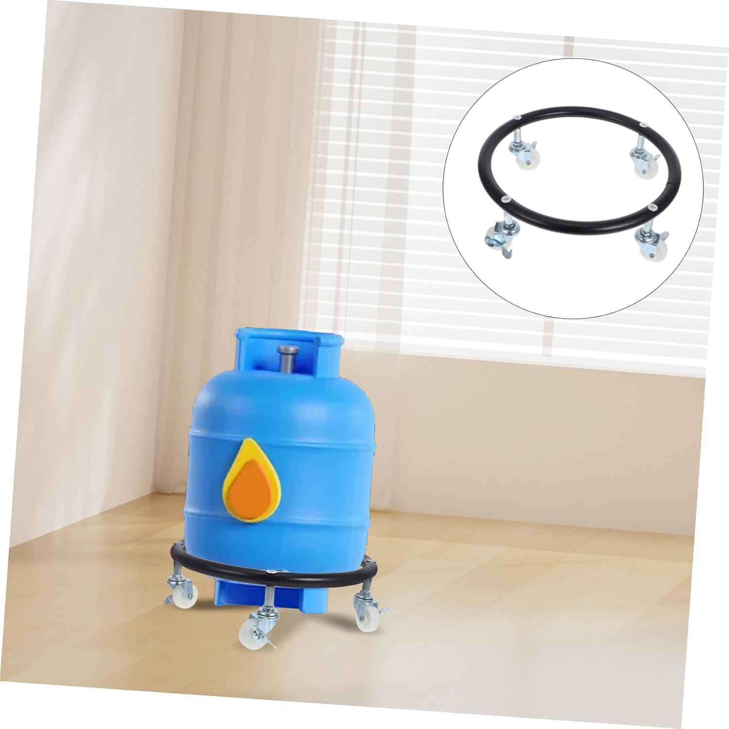 Mikinona Movable Propane Cylinder Holder Brake Gas Tank Wheel Tray for Stable Support Easy Mobility Base for Propane Tanks and Gas Cylinders for Outdoor Cooking and BBQ