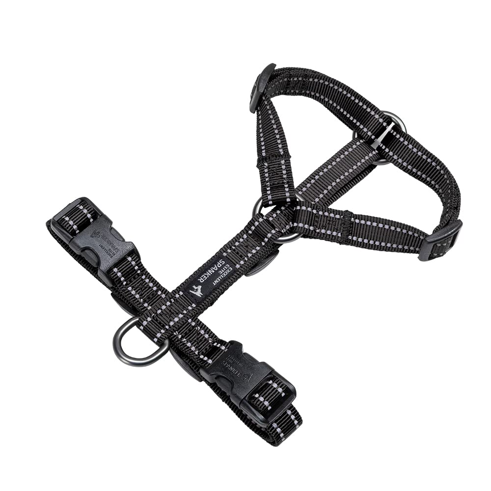 EXCELLENT ELITE SPANKER Harnais pour Chien en Nylon réfléchissant Harnais en Forme de L Ajustable pour Les Petites, Moyennes et Grandes Races de Chiens, pour la Promenade et Le Dressage(BLK-M)