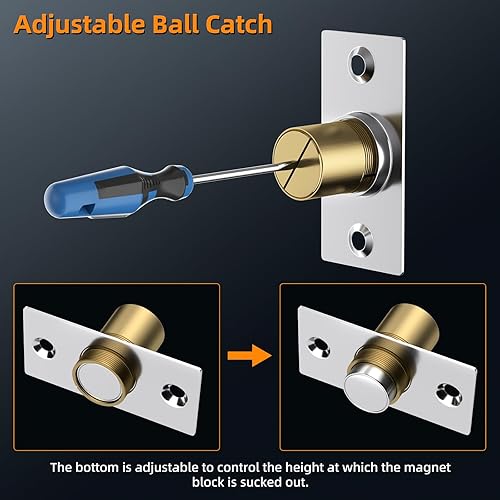 Miniatura 5 de Jiayi - Juego de 2 cierres magnéticos para puerta de armario, paquete de 2 cierres de puerta de bola ajustables, cierre de bola plateada en la parte