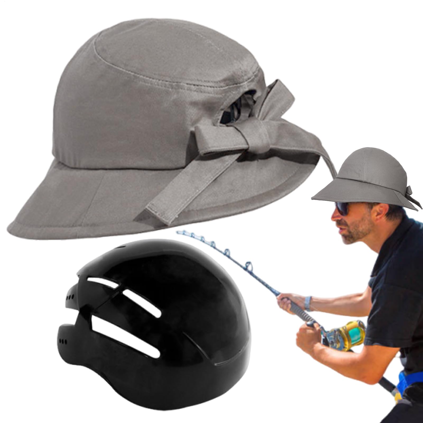 Casco portátil ajustable gris de ala ancha para senderismo camping y pesca 8