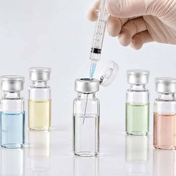 10Pack 5ml Sealed Sample Vials for Injections, Empty Transparent Glass Vial Storage Glass Vials with Self-Healing Rubber Stopper Crimp Top Caps and Flip Top Cap