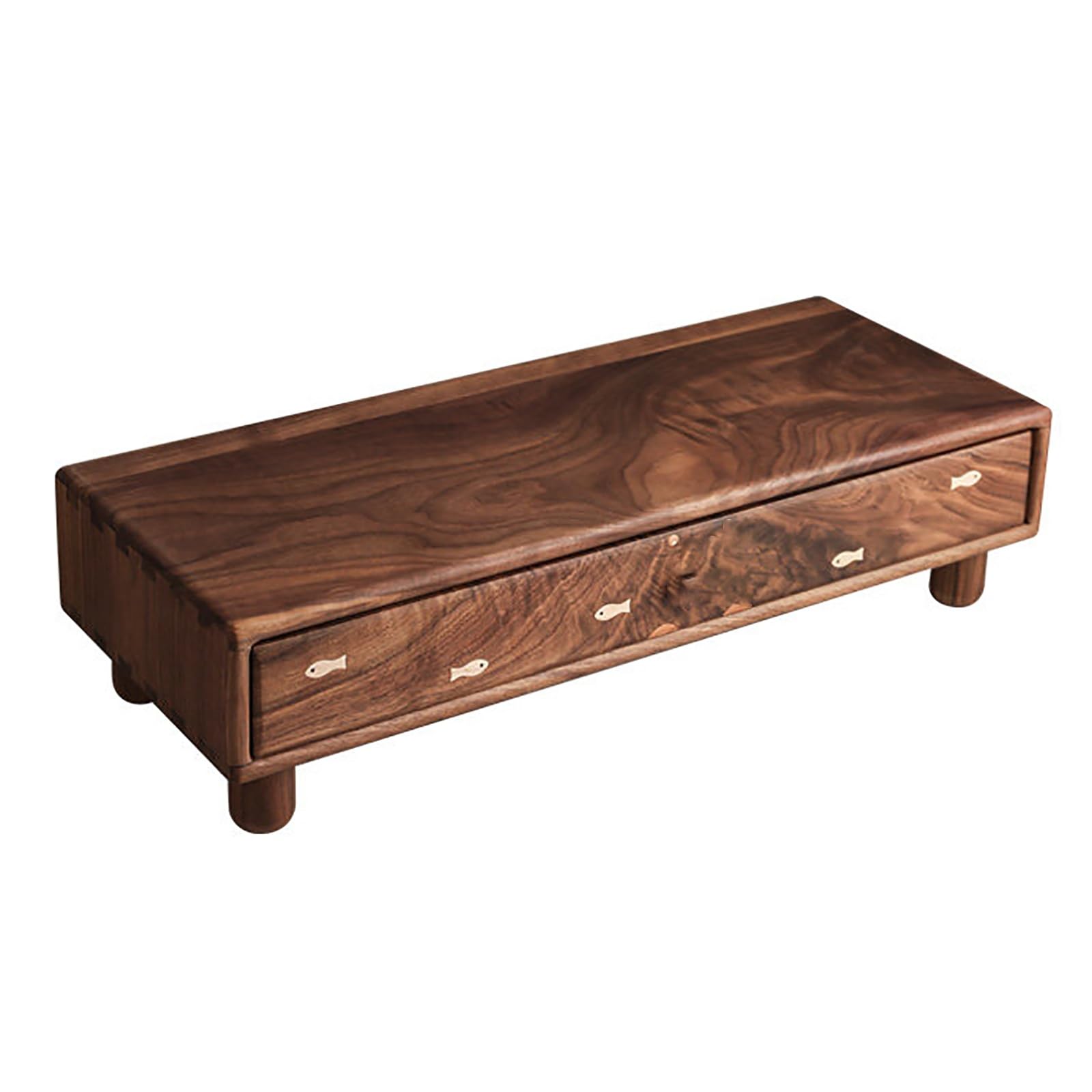 Support ecran PC bois massif avec tiroir de rangement marron