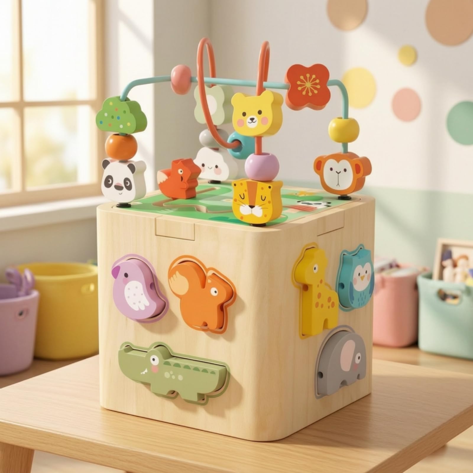 predolo Cubo con Ingranaggi Interattivo | Educativo, Cubo Attività in Legno, Multifunzionale, per Casa, Asilo Nido, area gioco