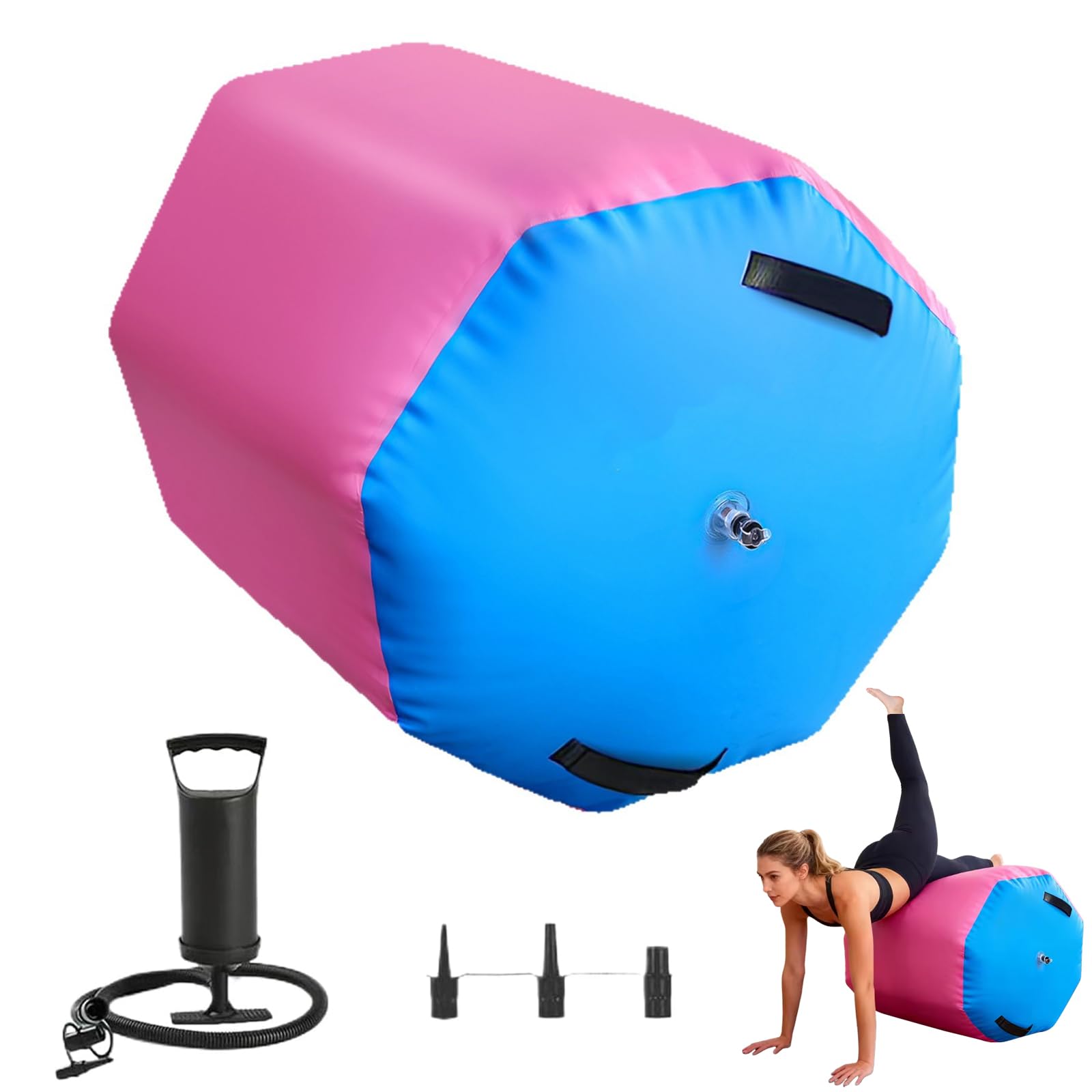 Air Roller Gymnastics Barrel, Inflatable Tumbling Mat Backbend Trainer with Pump, Octagon Gymnastics Roller for Yoga, Back Handspring, Gym, Cheerleading, Non-Slip Air Track Mat Gymnastics (70×90cm)