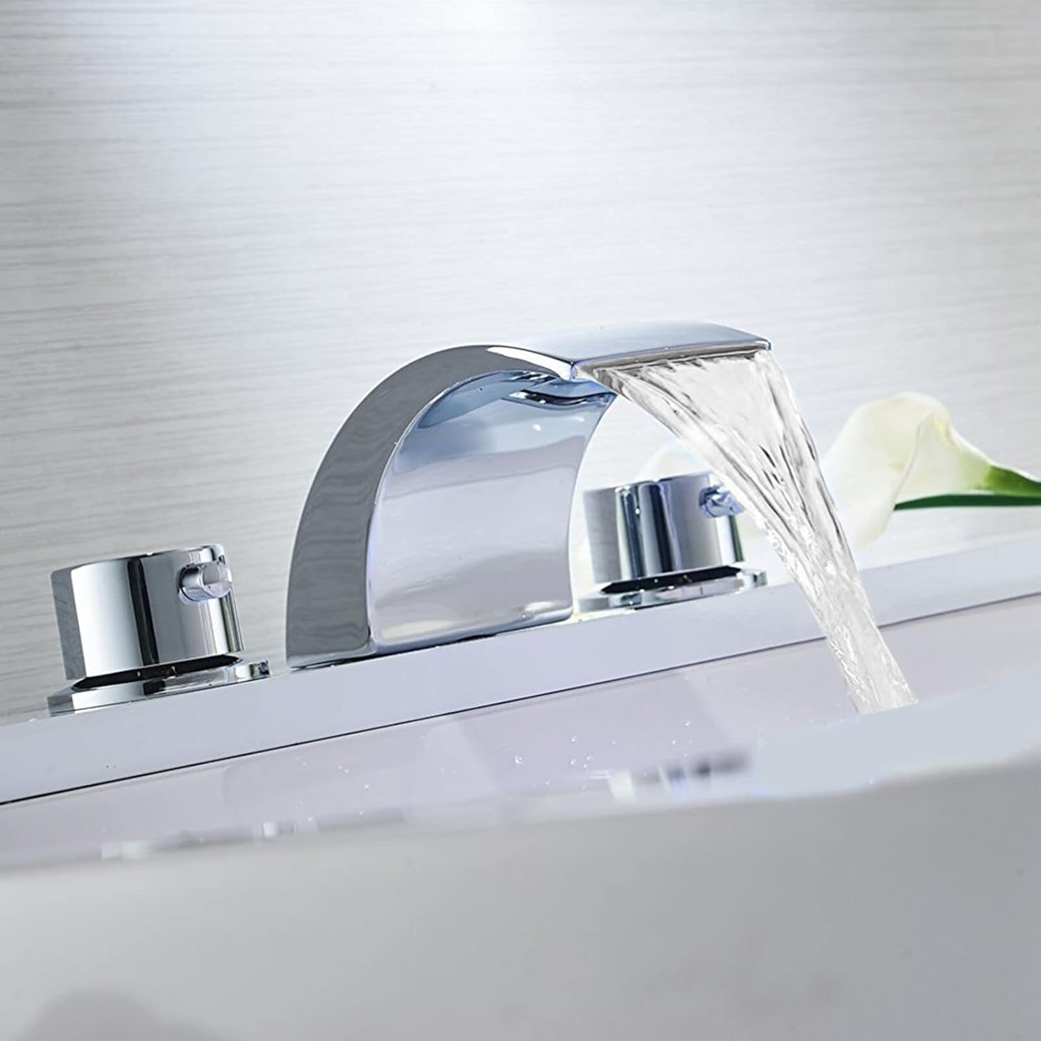 🔥 Aquafaucet Waterfall Bathroom Faucet 3 Hole Chrome Widespread Bathroom Faucet Two Handle 16 Inch Lavatory Vanity Sink Bath Tub Mixer Tap Lead-Free Waterfall Spout Commercial No Led Light