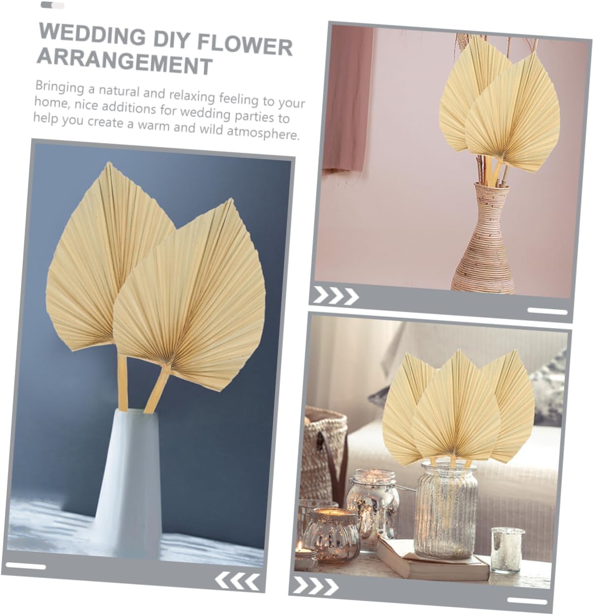 4Pcs Large Dried Palm Leaves for Wedding Decoration Tropical Dried Leaf Decor for Home Bohemian Style Floral Arrangement for Parties and Events