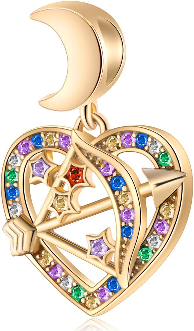 GEMDAZZ 925 Sterling Silver Valentines Day Charms Heart Charms, I Love You to The Moon and Back Pendant, Cupid Arrow and 4 Leaf Clover Beads fit European Bracelets, Gift for Lover/Wife/Girls