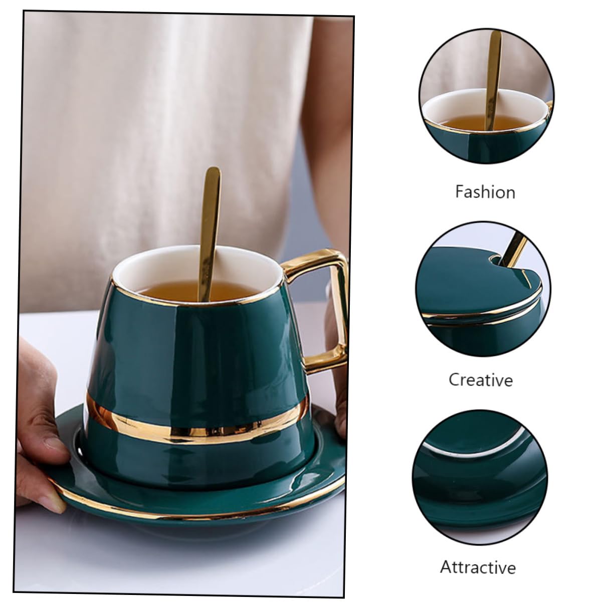 Set di Tazze da Caffè Tazza e Piattino Verde in Ceramica Stile Europeo per Ufficio e Bar