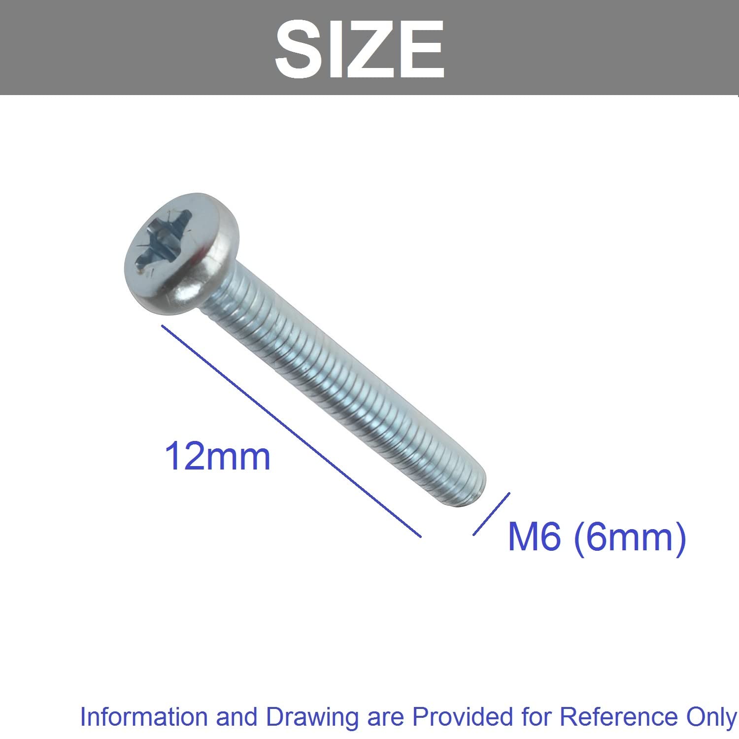 TERF® M6 X 12mm Pozi Pan Head Machine Screws Stainless Steel A2 (304) Machine Screw M6 (6mm) X 12mm Pozi Drive Pan Head Machine Screw Bolts - Image 3