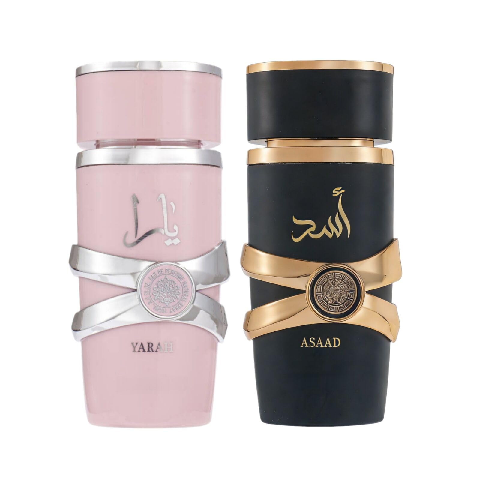 2-Pack Fragrance Gift Set Asaad & Yarah - Luxury Long Lasting EDP for Him & Her - Spicy Wood & Strawberry Vanilla Scents - Perfect Couples Bundle - 3.4 Fl Oz Each