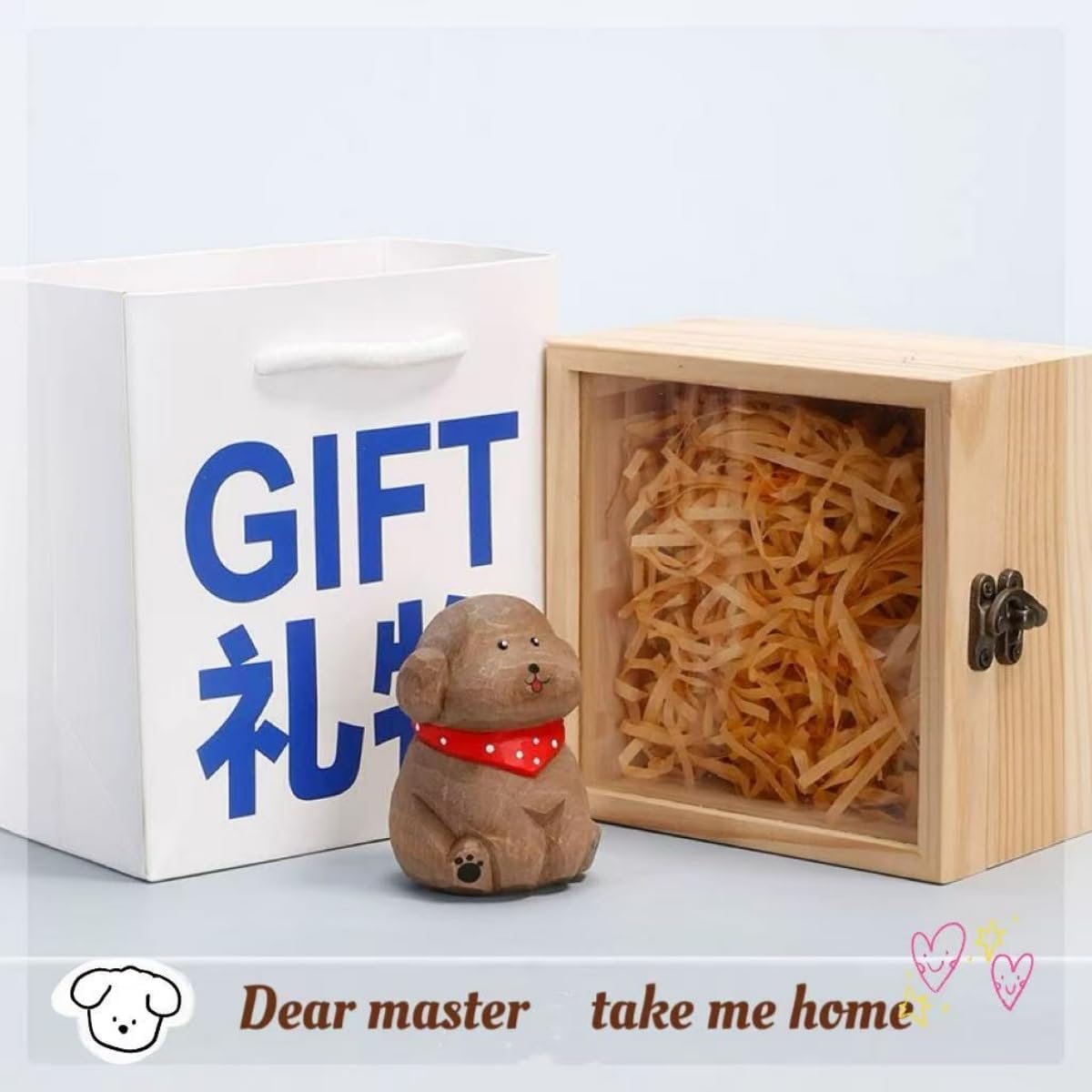 Cute Wood Teddy Dog Figurine, 2.7'Handmade Carved Brown Teddy Statue with Base, Unique Pet Dog Figure Collectibles Home Decor, Gift for Pet Lover - Image 8