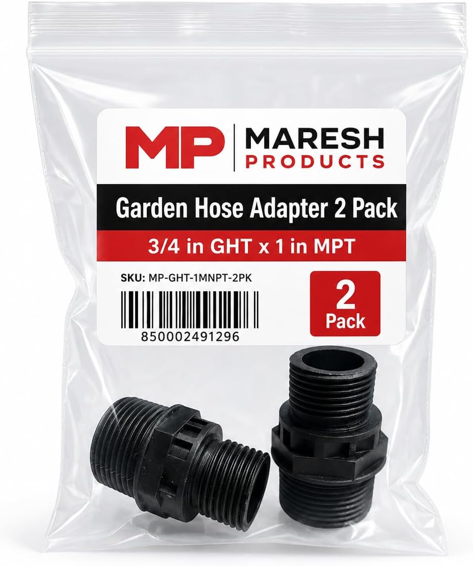 MP Maresh Products Garden Hose Adapter, 3/4 Inch GHT to 1 Inch MNPT Connector, Garden Hose Thread to Male Pipe Thread Adapter for Utility Pumps, Water Pumps and Outdoor Hose Connections
