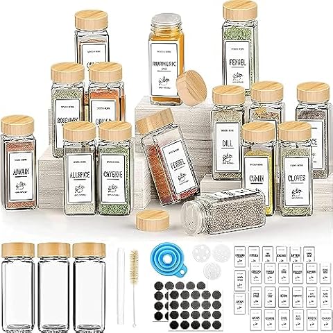 Yibaodan 12 Spice Jars with Bamboo Lids Cover
