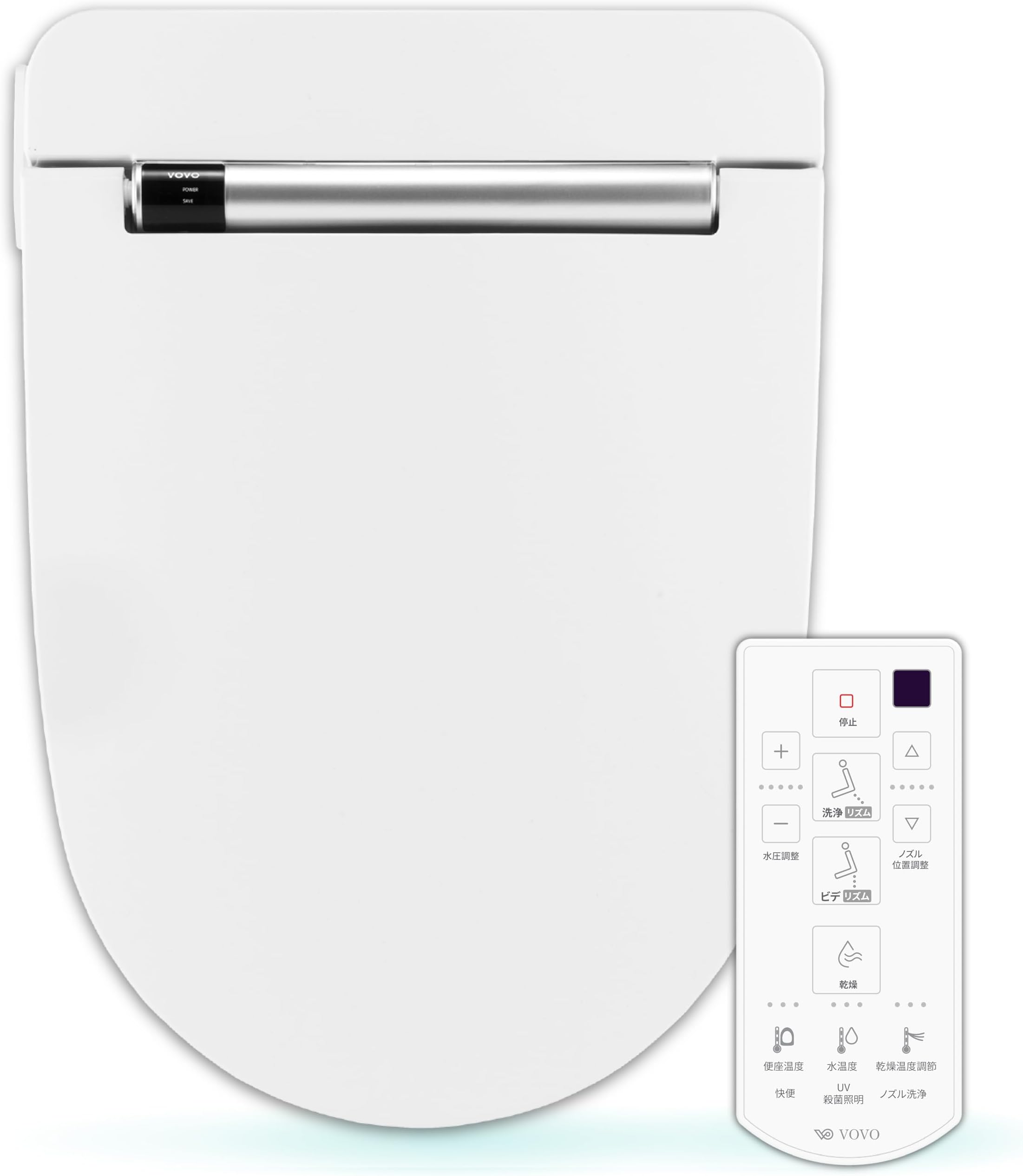 VOVO STYLEMENT Hot Water Washlet Toilet Seat, Self-Cleaning, Full Stainless Steel Nozzle, Heated Sheet, Hot Air Drying, Energy Saving, Water Saving, White, UV LED Lighting, Remote Control, Deodorizer