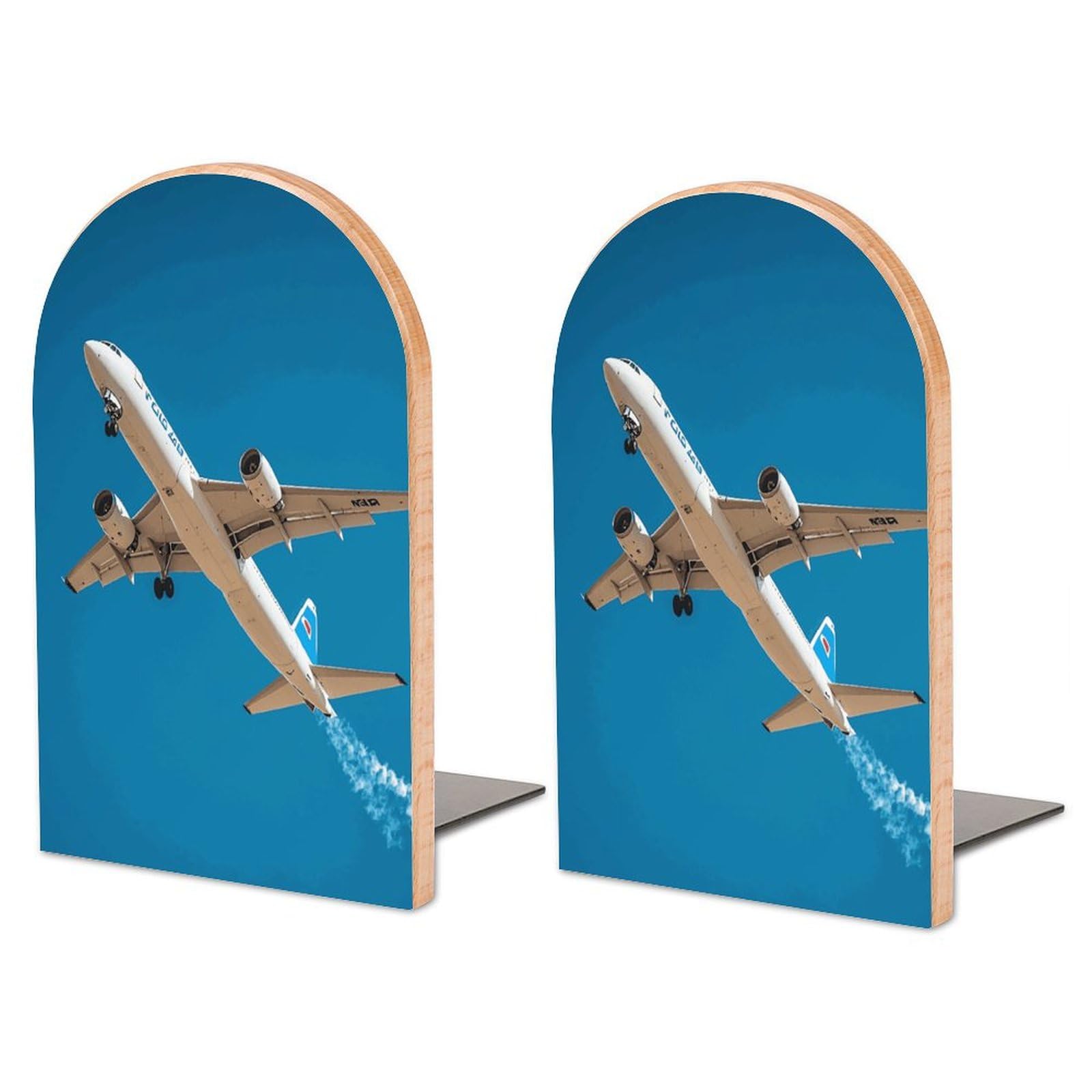 Serre-livres bleu avions en bois de hêtre et métal de 17 cm pour l'organisation de bureau