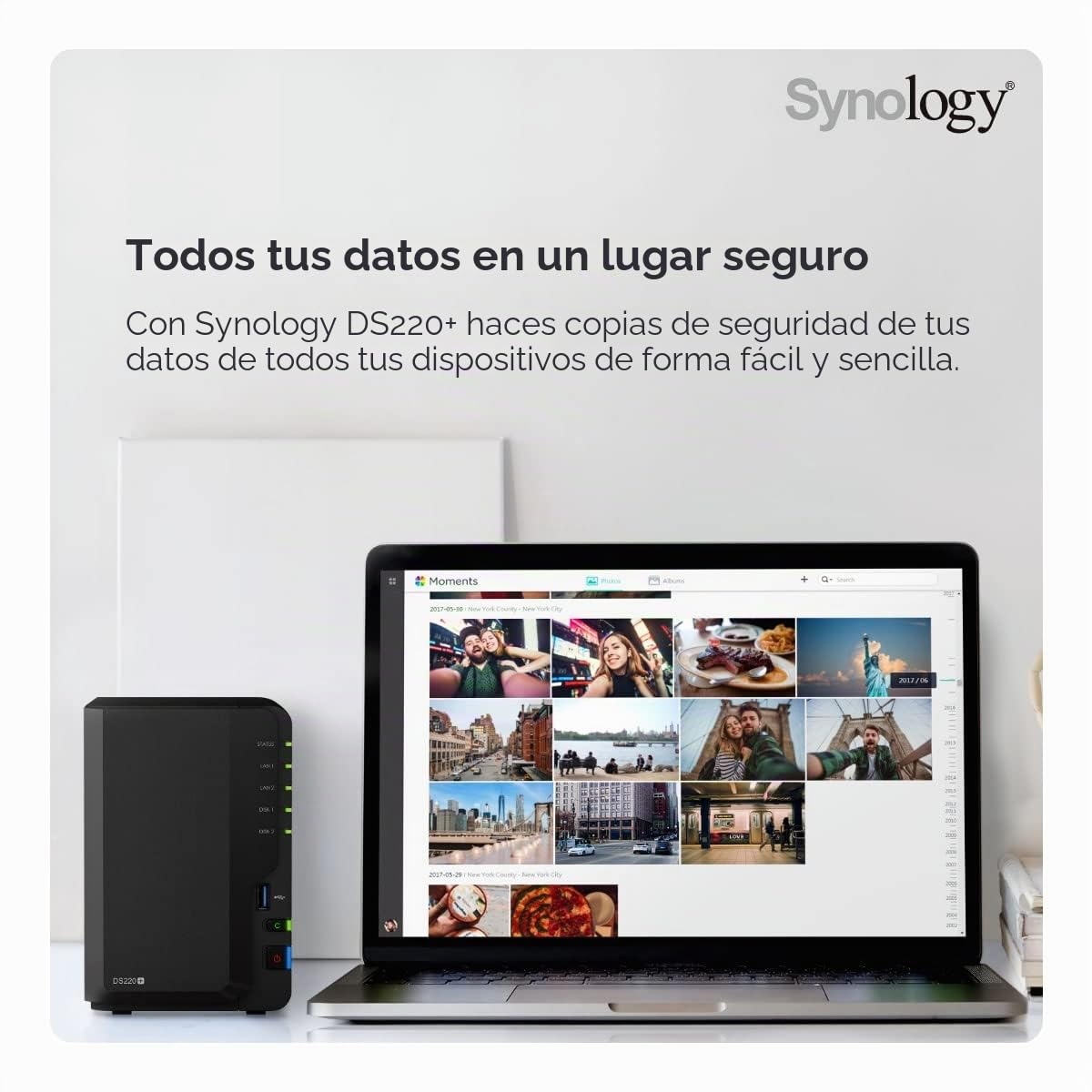 Synology DS220+ - Servidor NAS (2 bahías, 8 TB, 2 Discos Duros de 4 TB)