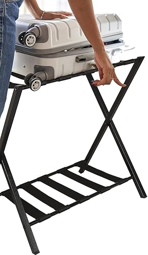 Miniatura 6 de Portaequipajes plegable con estante de almacenamiento para habitación de invitados, dormitorio, hotel, negro (1)