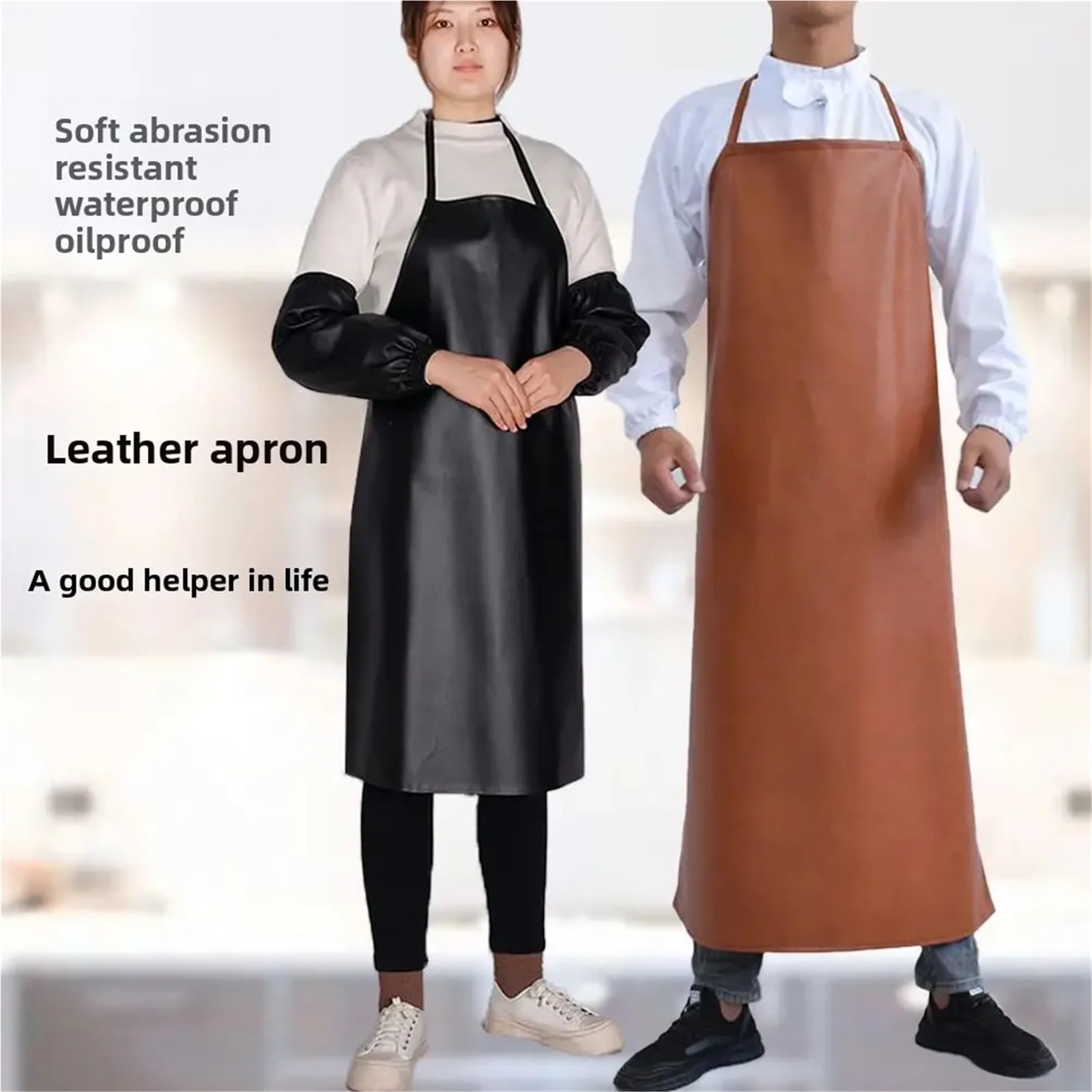 Delantal Trabajo Pesado Delantal de cuero resistente al aceite, unisex, talla grande, for cocina, trabajo, hostelería, estilo masculino, impermeable