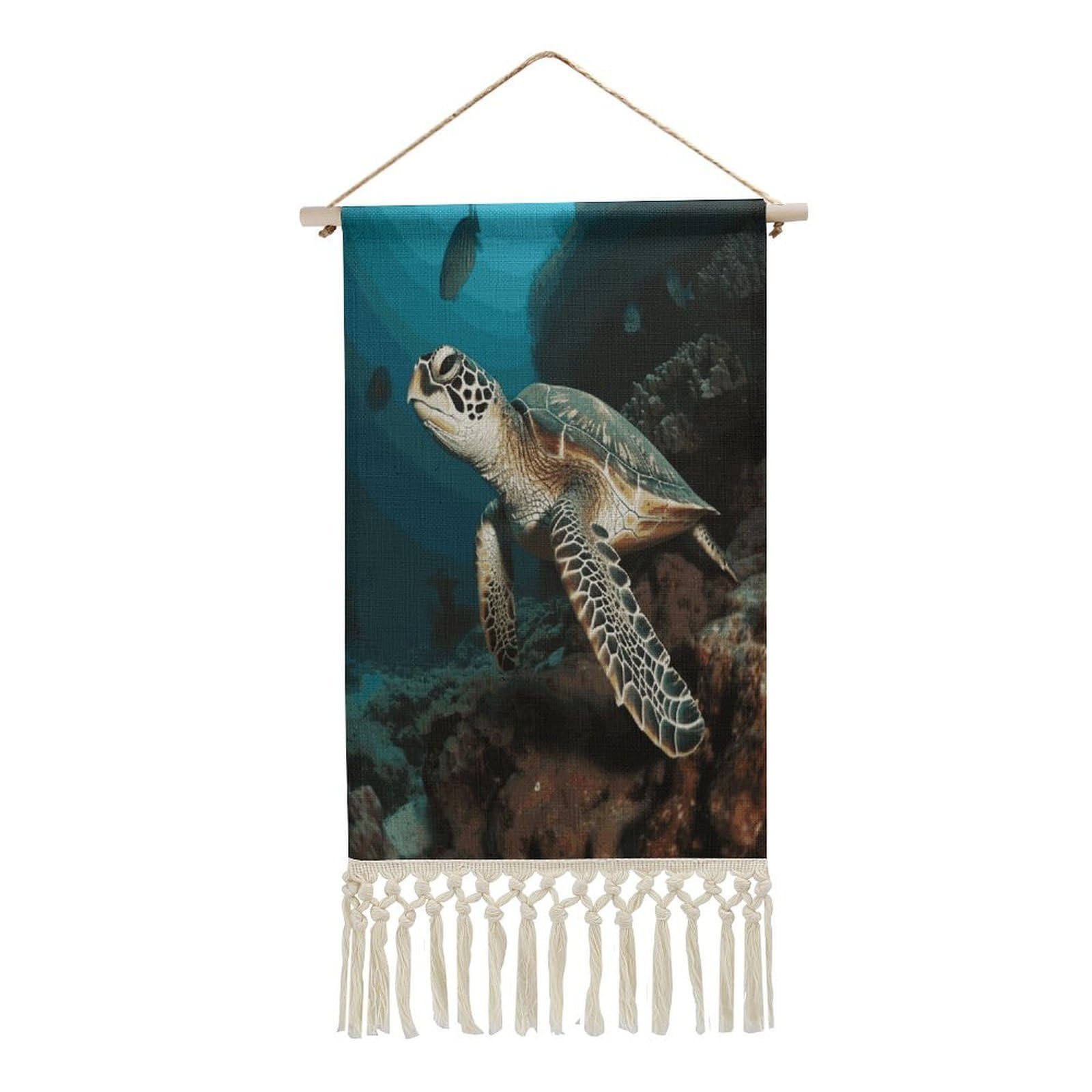 Adfgyerh Style Sea Turtle(1) Tapestry With Tassels Cotton And Linen Hanging Posters, Wall Art For Travel Gift, Wall Tapestry For Office Home Decor Bedroom Living Room Decor