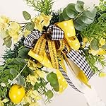 24in Artificial Flower Swag with Lemon, Spring Lemon Fruit Garland Rustic Decorative Swag Farmhouse Floral Garland with Large Bow for Wedding Arch Front Door Wall Home Decor(Yellow) - Image 4