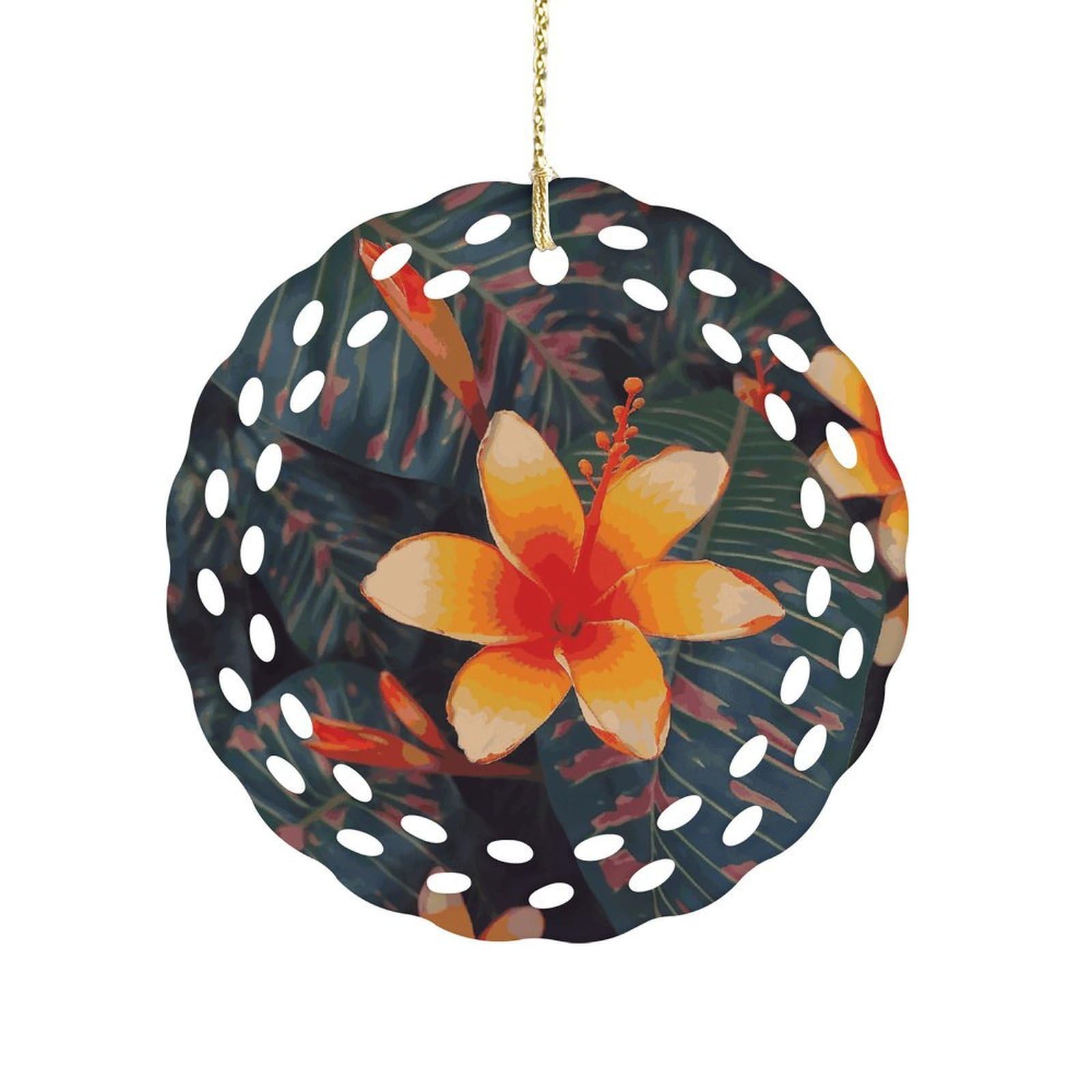 Btcowzrv Style Hawaii Tropical Flower Ceramic Ornament,Round Ornaments With Hole Easy To Hang,Hanging Ornament For Wedding Party Home Window Garden Christmas Day Decor