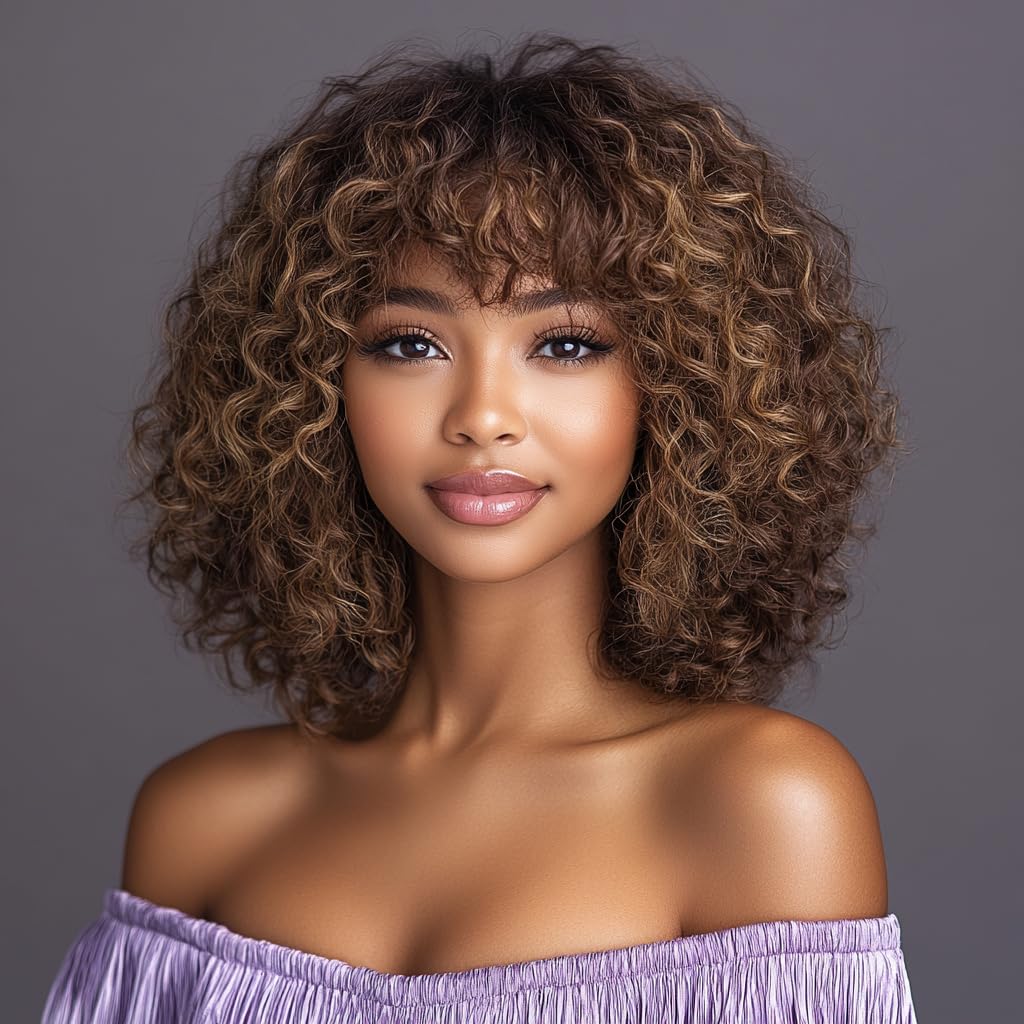 FASHION IDOL Bob Curly pelucas de cabello humano con flequillo Jerry Curl Bob pelucas de cabello humano brasileño virgen de cabello humano sin encaje pelucas delanteras para las mujeres