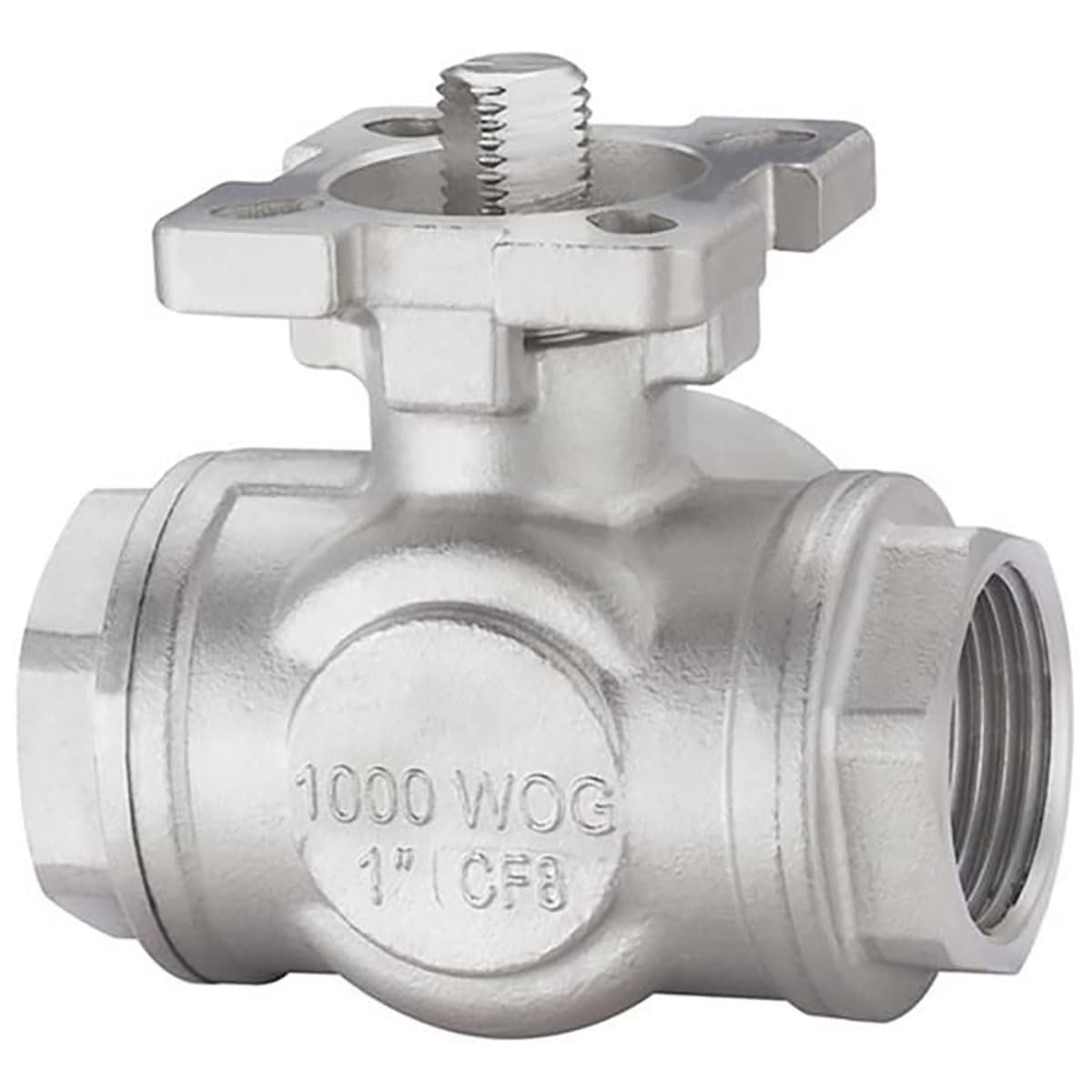 Robinet à tournant sphérique pneumatique à trois voies à plate-forme élevée - Vanne filetée SUS 304 DN8-25(Dn15 L type)
