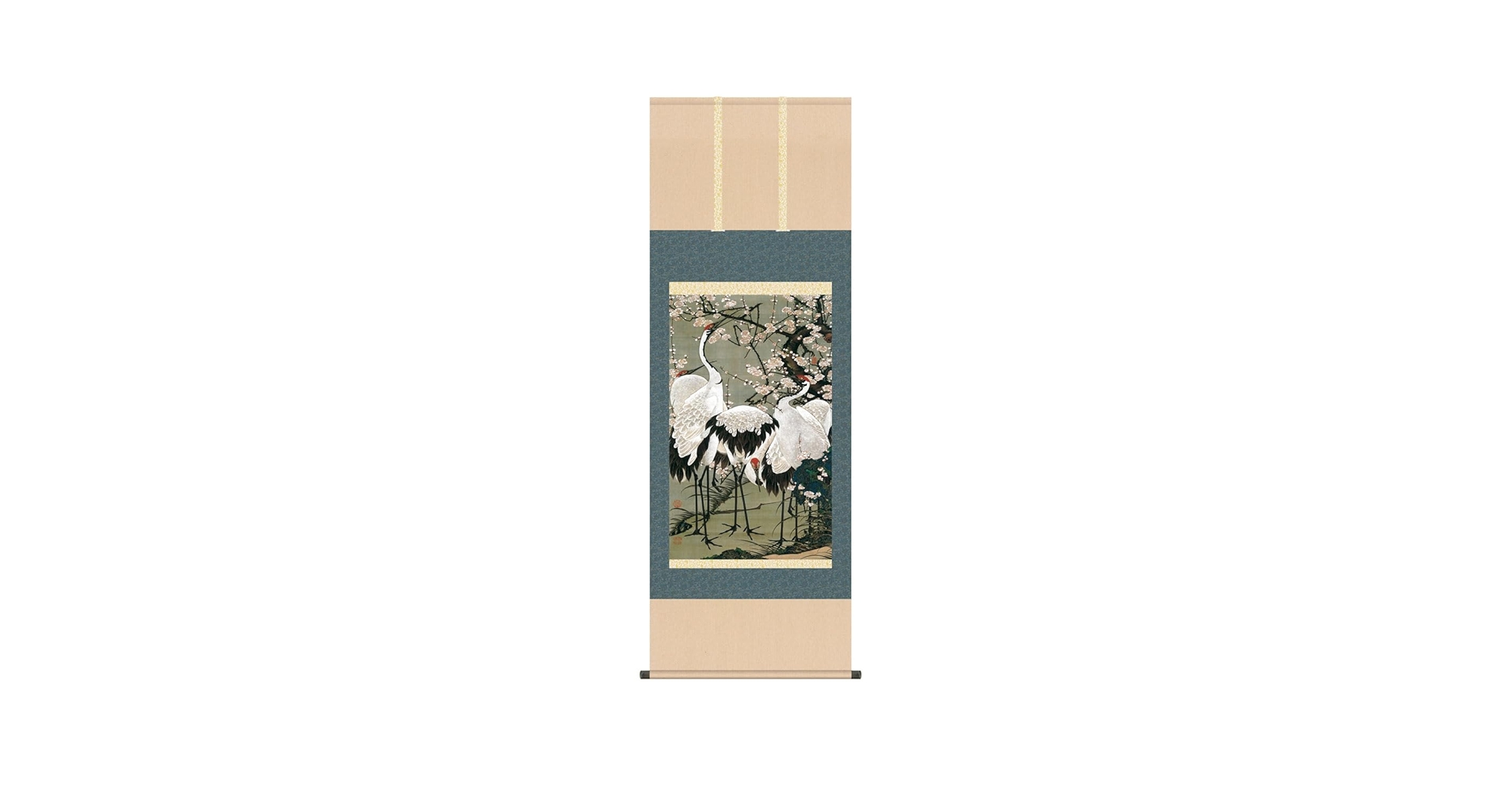 竹梅双鶴図 伊藤若沖　小学館　心遠館　掛軸　285/480 伊藤若冲 花鳥画 額装 『 竹梅 双鶴図 』プライスコレクション