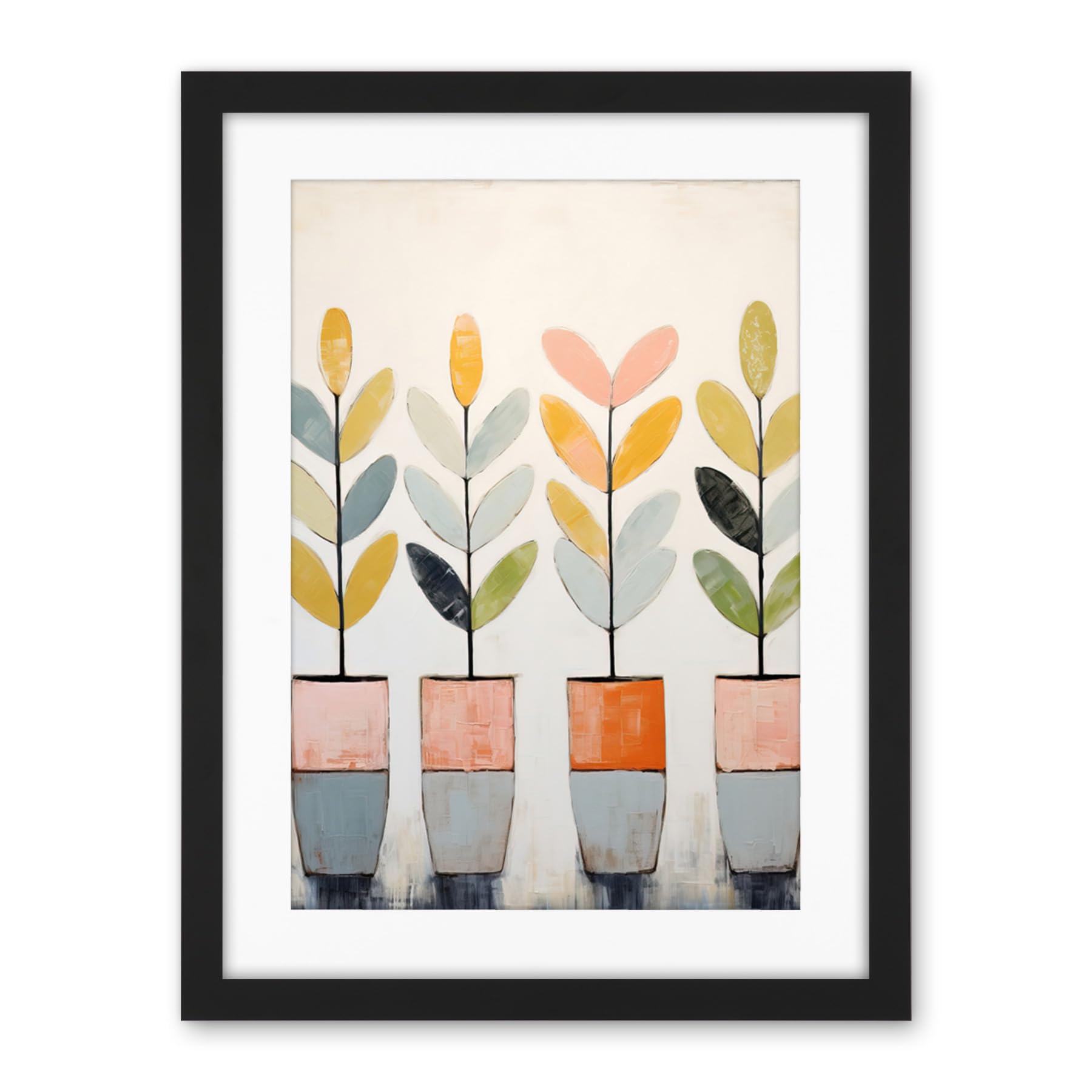 Artery8 Plant Pots Simple Pastel Colour Oil Painting Bright Pink Green Blue Boho Artwork Framed Wall Art Print 18X24 Inch