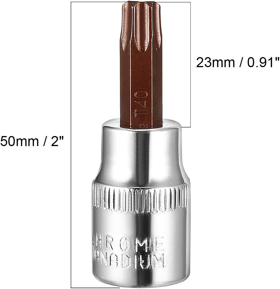 sourcing map 3/8" Drive x T40 Torx Bit Socket, S2 Steel Bits, CR-V Sockets 2" Length (for Hand Use Only) 2pcs - Image 5