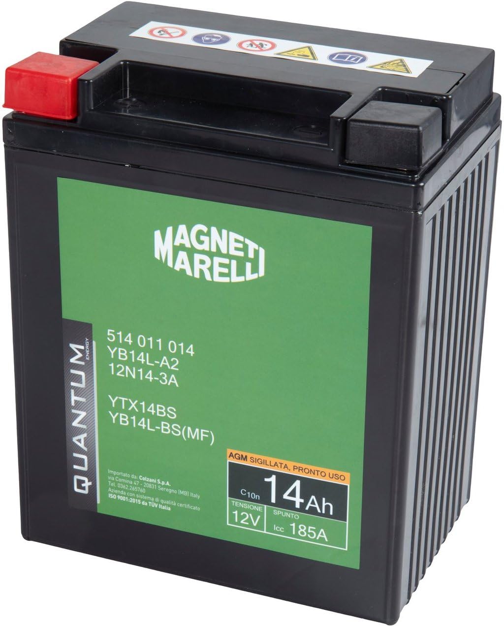 Quantum Energy Batería Magneti Marelli para motocicletas y scooters, 14 Ah, 12 V, 185 A, sellada, tecnología AGM, polo positivo izquierdo