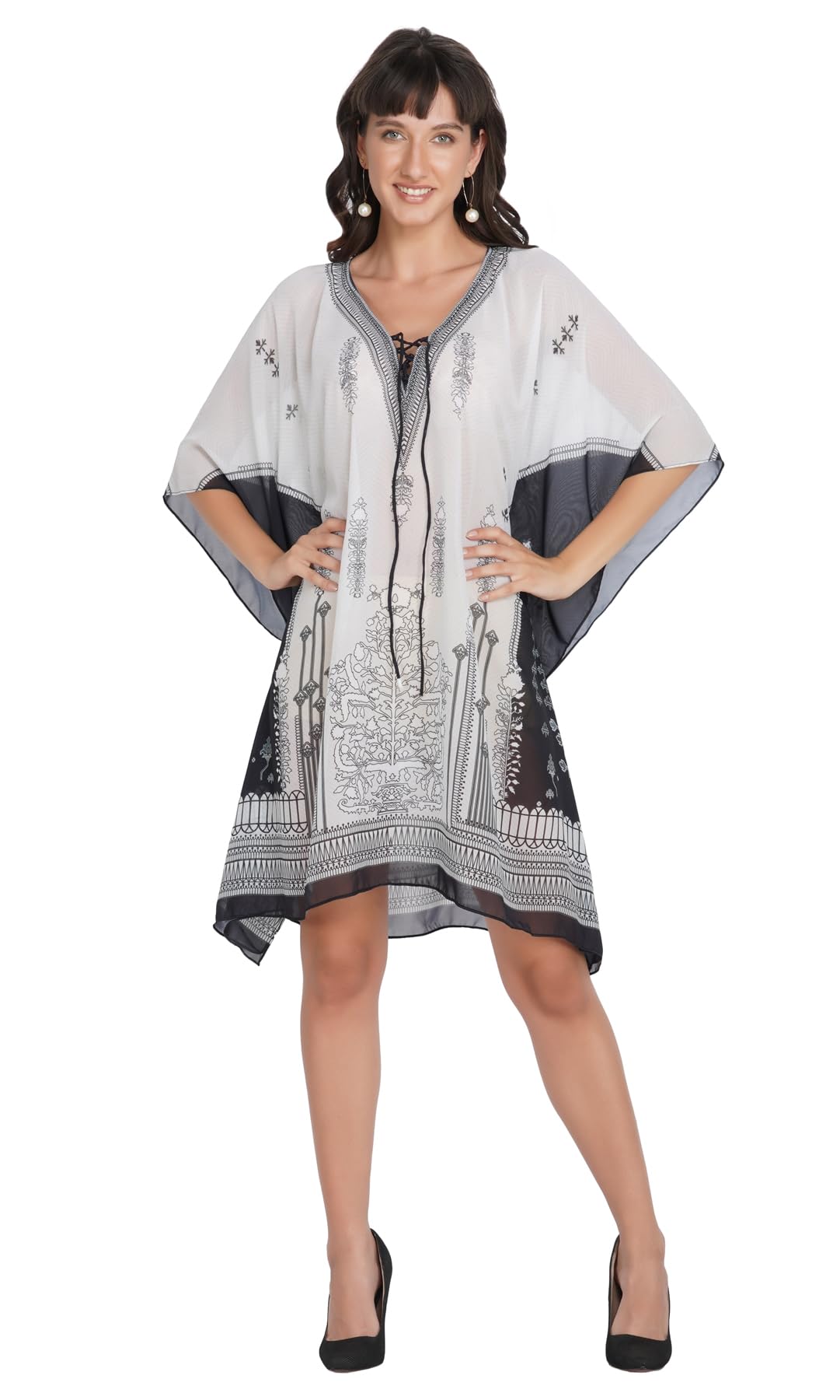dressprinted Women's V-Neck Digital Print Kaftan Dress – One Size Fits All (S-4XL) – Casual, Party & Beach Wear Multicolour-picture-39