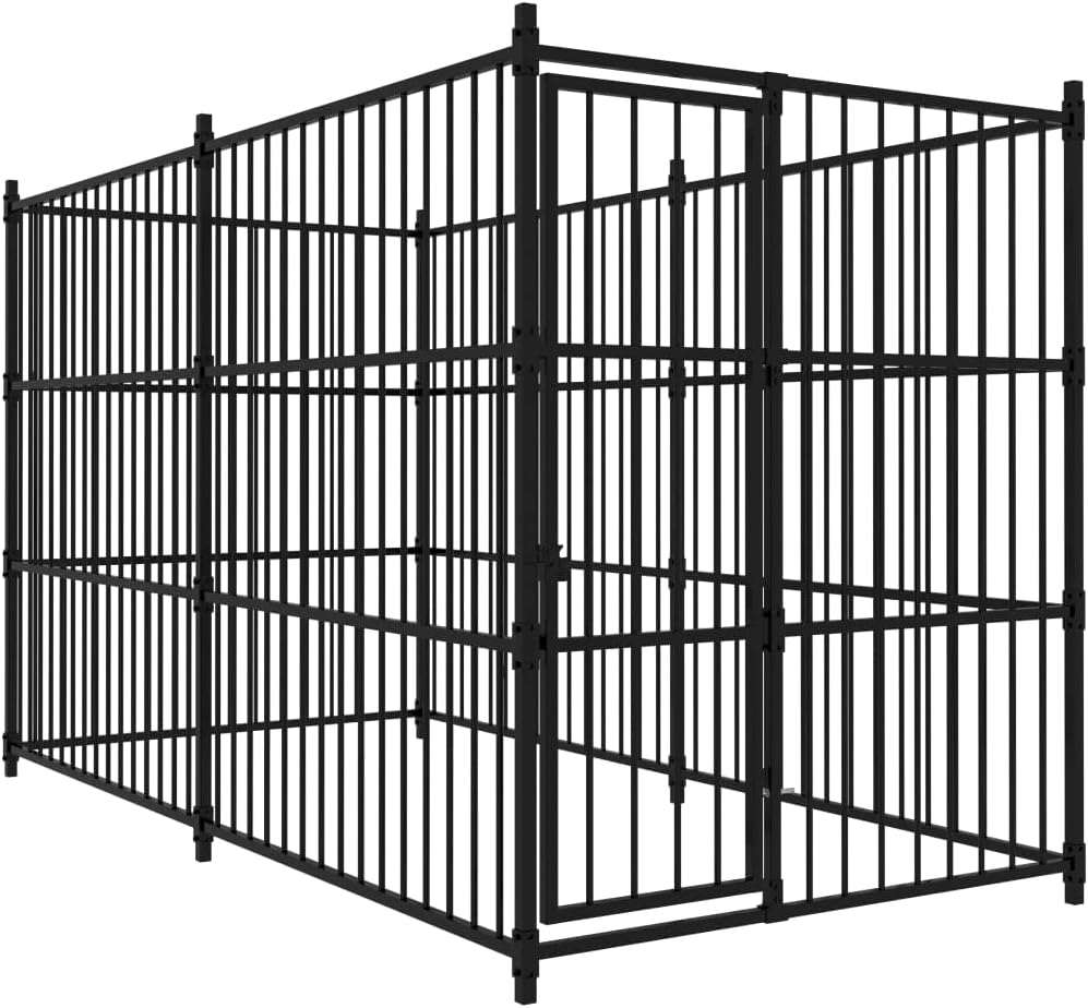 Dog Playpen 8 Panels Steel,Playpen for Dogs,Lucky Dog Kennel,Heavy Duty Outdoor Kennel,with 1 Hinged Door with a Security Latch,Suitable for Indoor and Outdoor Use,Easy to Assemble,31.5"x23.6" Black