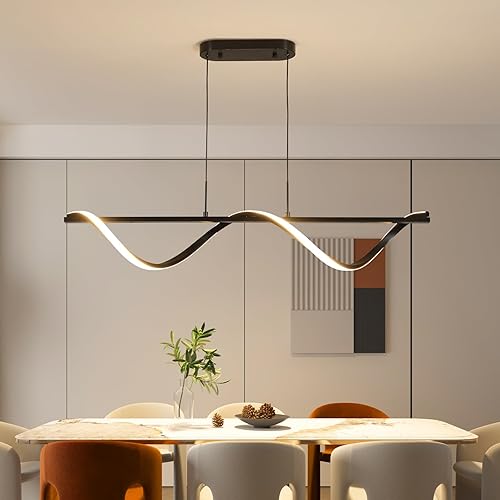 ziidoo Iluminación de isla de cocina, lámpara de comedor regulable de 43.3 pulgadas sobre mesa, LED lineales de onda negra, lámparas colgantes