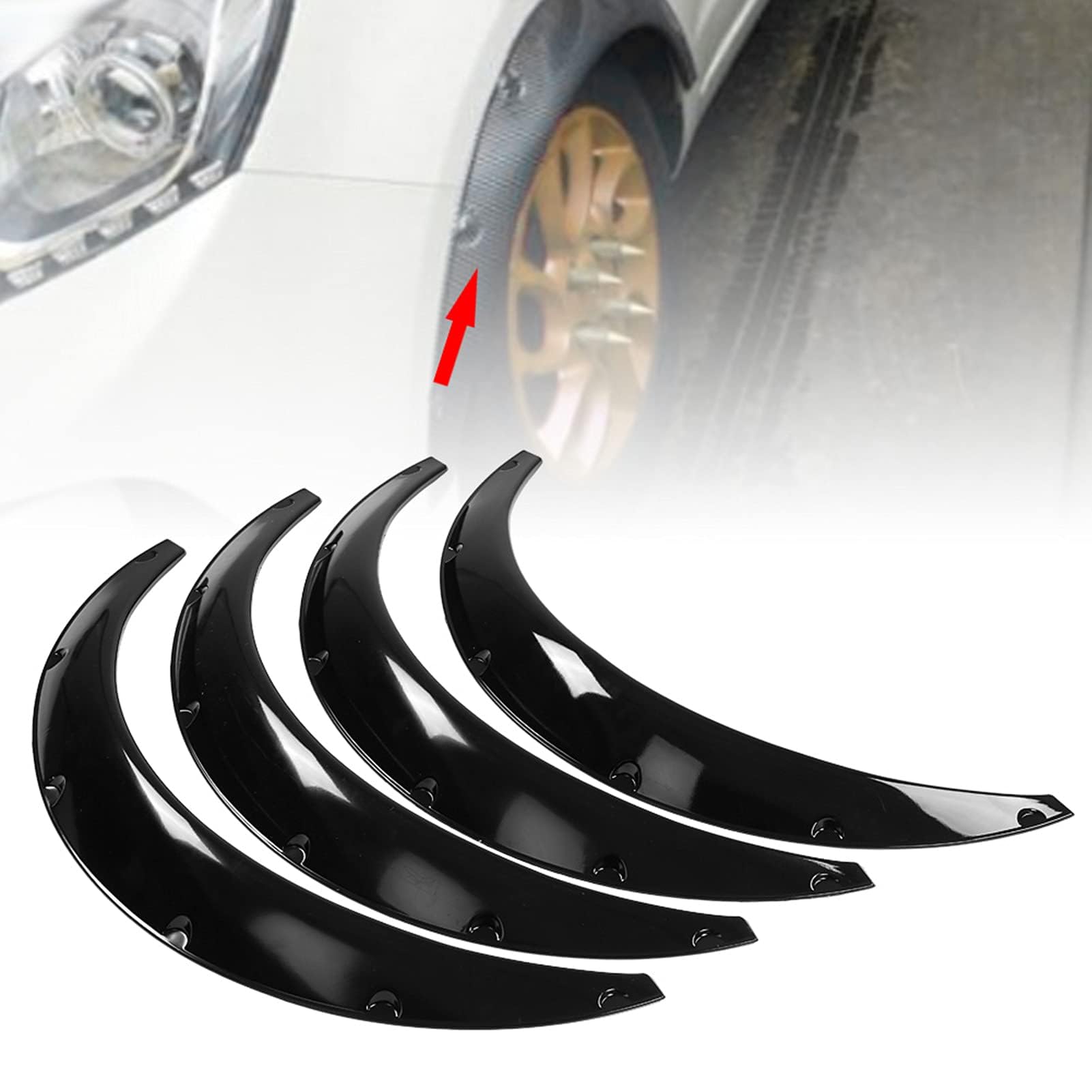 Guardabarros Delanteros y Traseros Flexibles para Coche, Guardabarros de Coche 4 Piezas de 90 mm / 3,5 Pulgadas, Rueda de Carrocería Arcos Universales Extra Anchos de Rueda