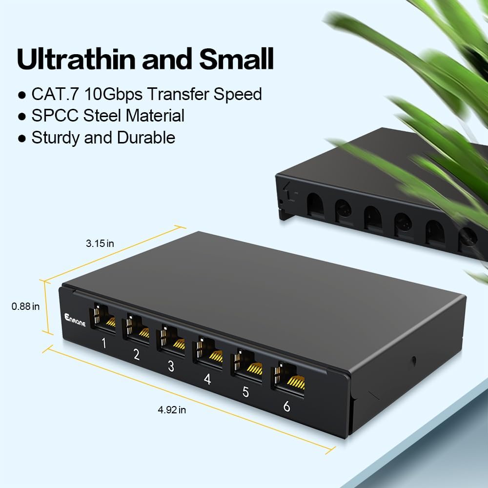 6 Port Patch Panel 0.5U CAT7 Keystone Patch Panel for Desk Mount Home Ethernet Termination Box (EM-0.5U CAT7)