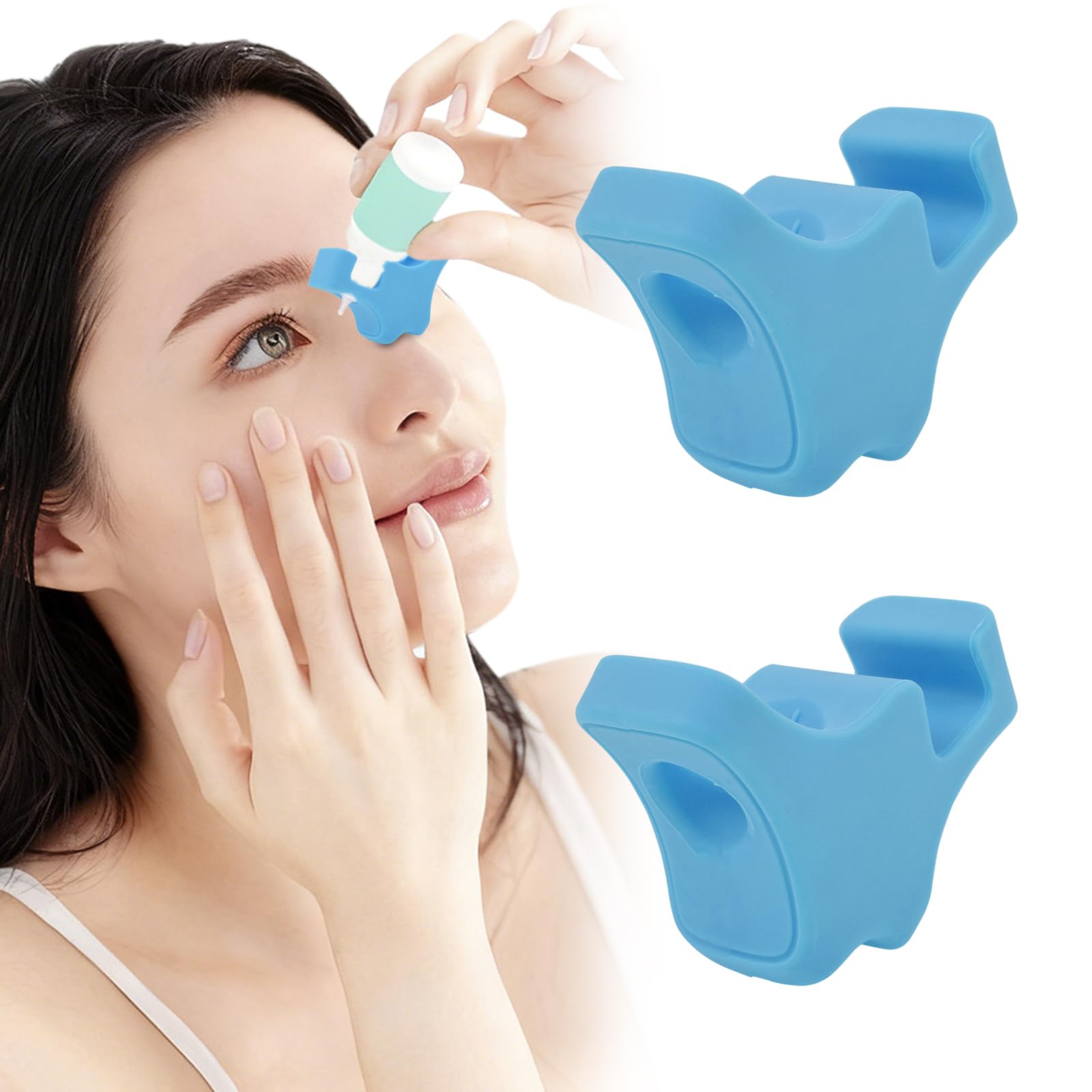 Foppla 2Pcs Eye Drop Bottle Guide Dispenser Silicone Eye Dropper Applicator Medication Dispenser Assist Helper Device Adaptive Assistance Accessory Tool for Elderly and Visually Impaired(blue)